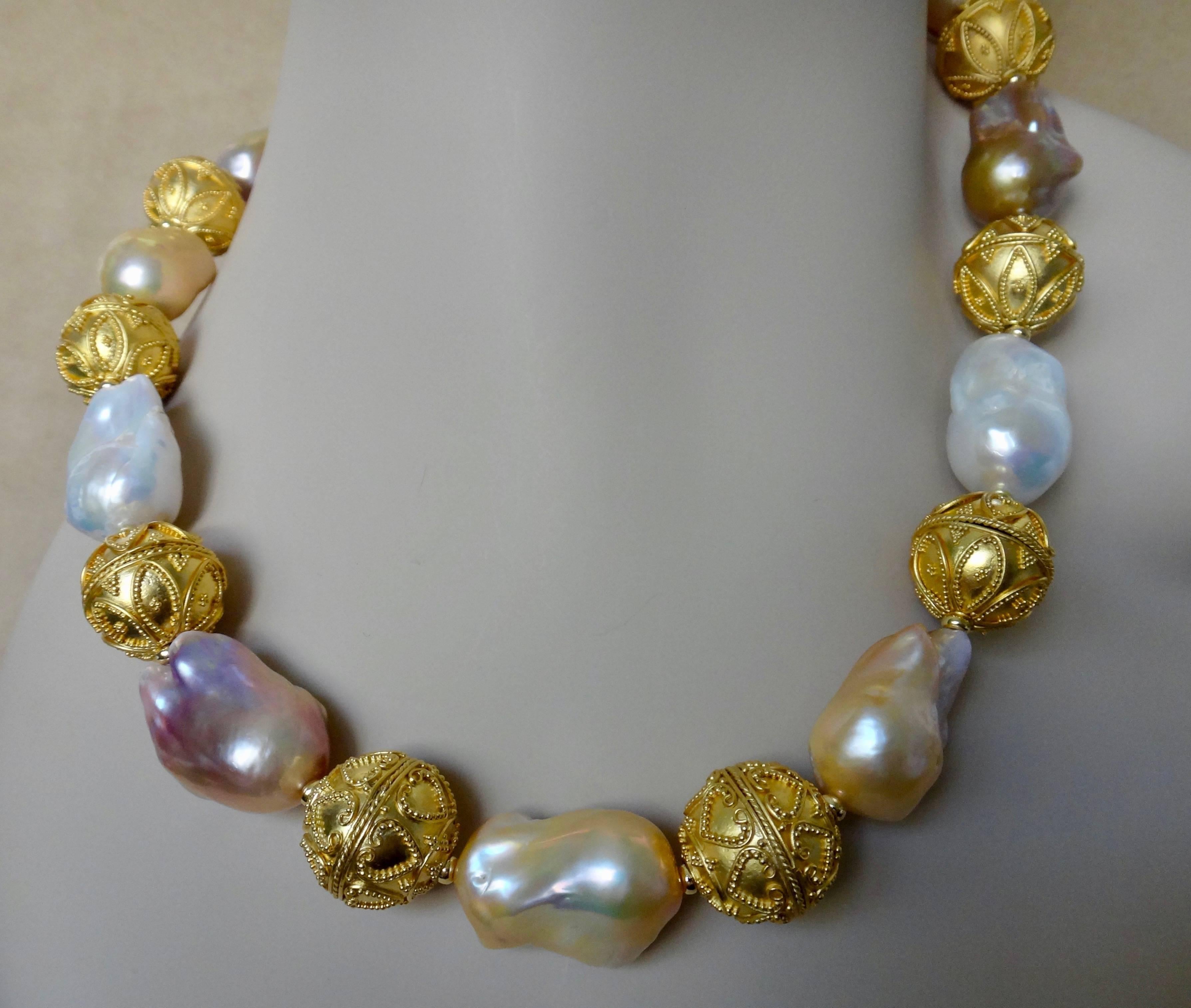 Michael Kneebone Cloud Pearl Granulated Bali Bead Necklace In Excellent Condition In Austin, TX