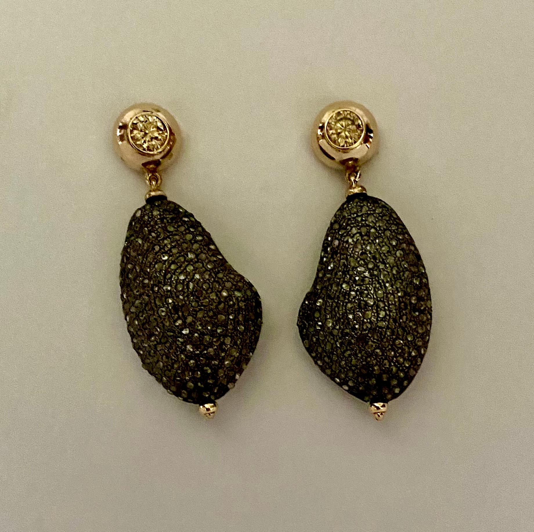 Michael Kneebone Cognac Diamant Pave Diamant Kieselsteinen-Ohrringe (Zeitgenössisch) im Angebot