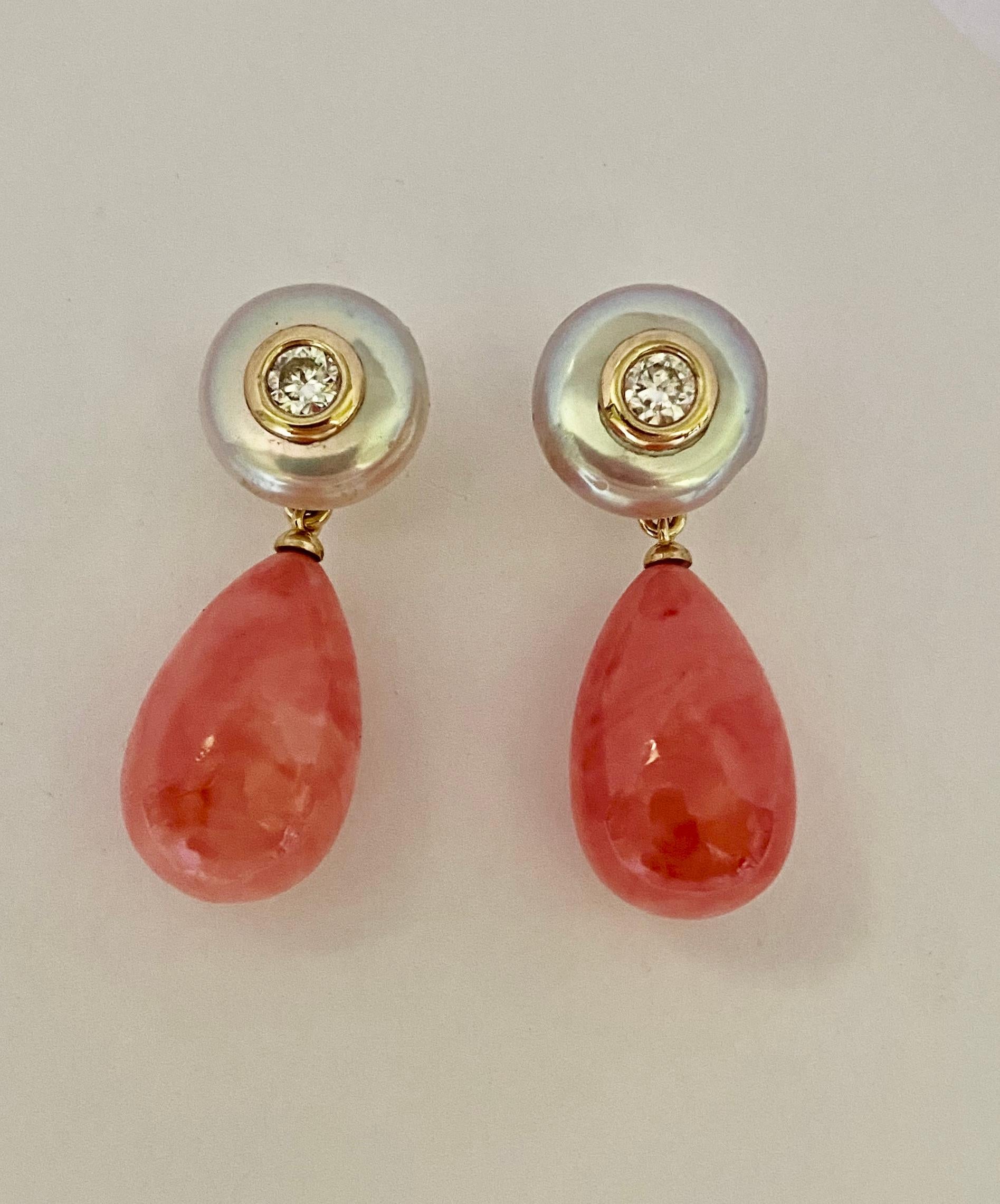 Contemporary Michael Kneebone Coin Pearl Diamond Queen Conch Shell Dangle Earrings