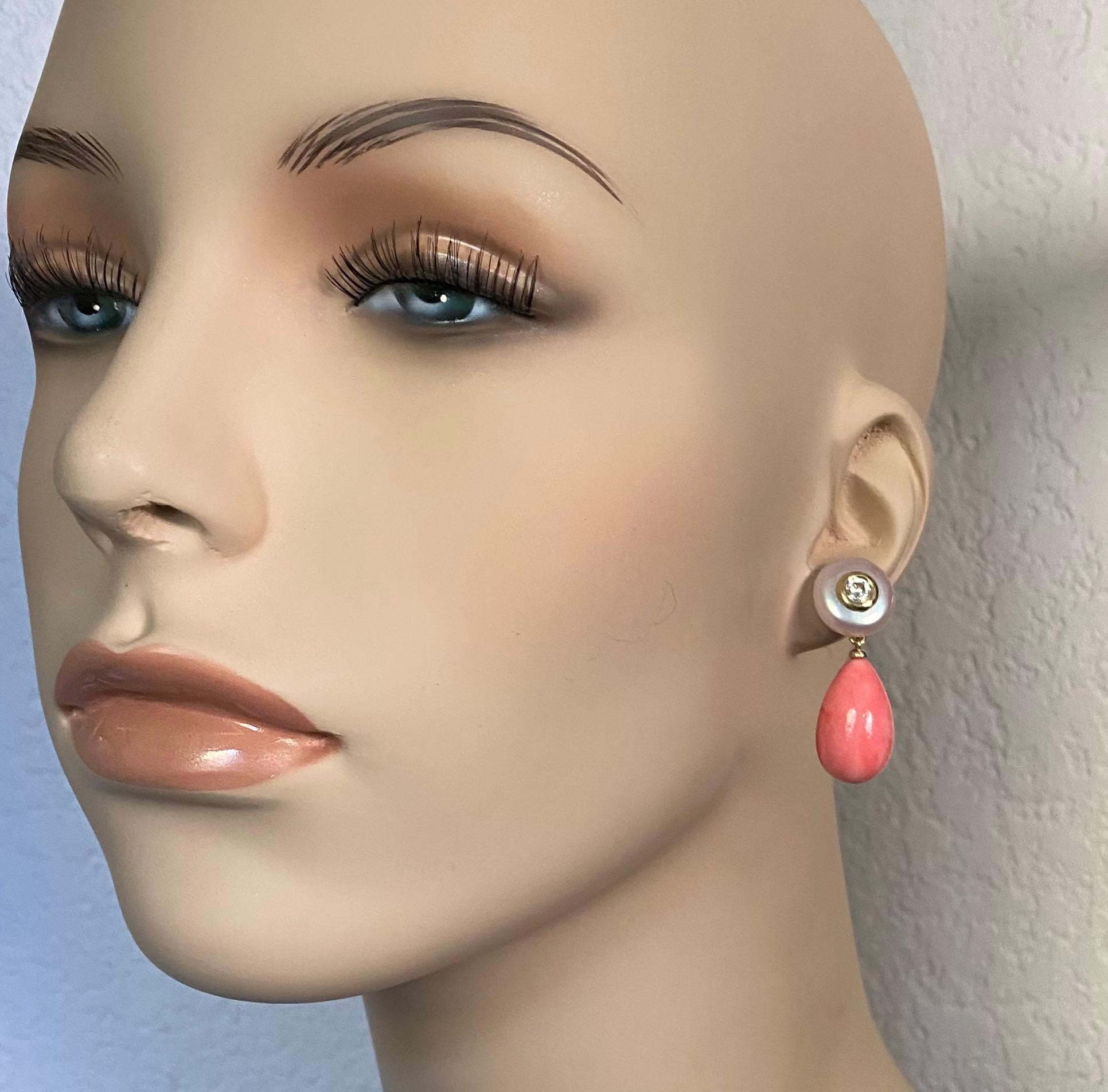 Mixed Cut Michael Kneebone Coin Pearl Diamond Queen Conch Shell Dangle Earrings