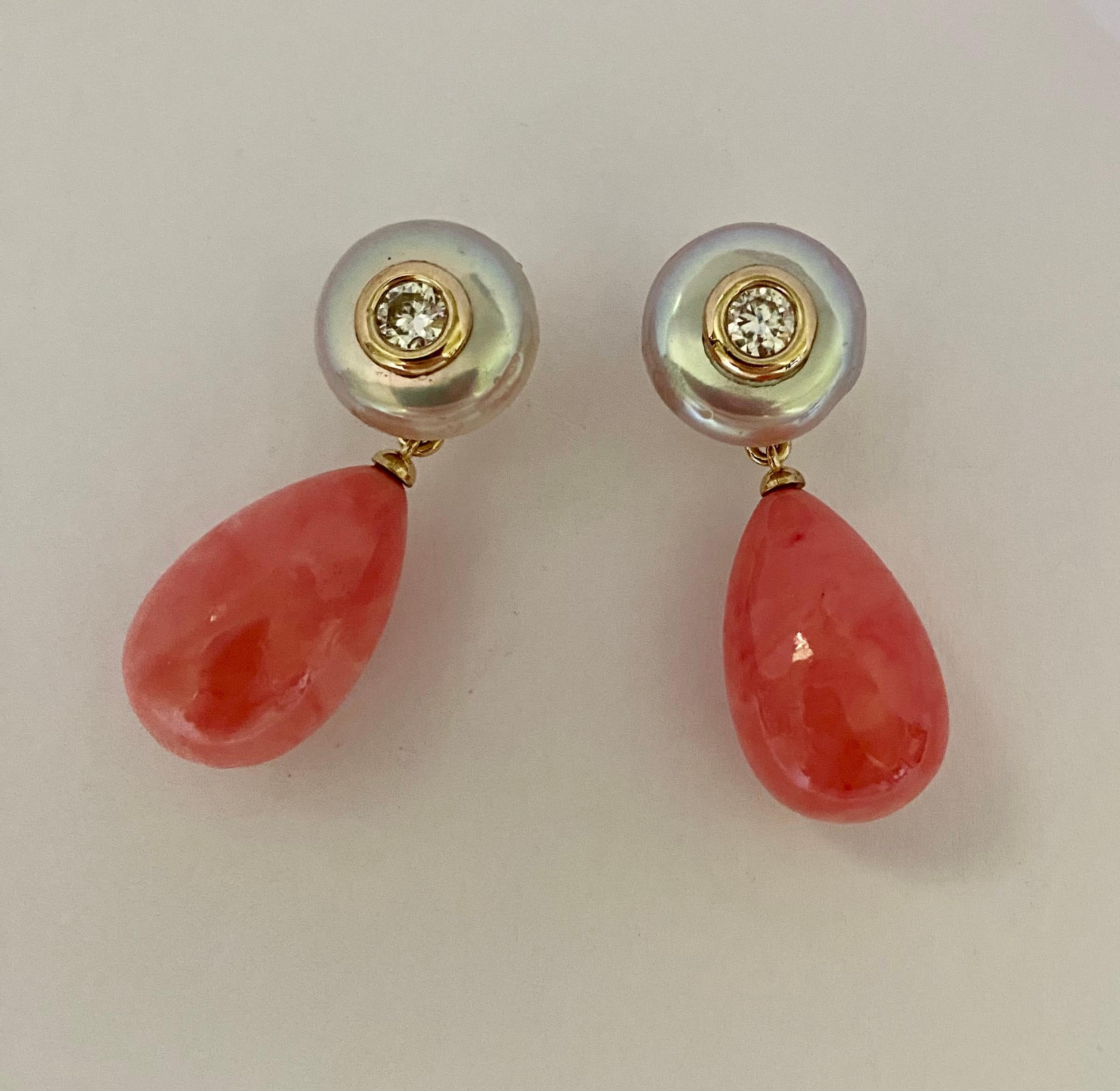 Michael Kneebone Coin Pearl Diamond Queen Conch Shell Dangle Earrings In New Condition In Austin, TX