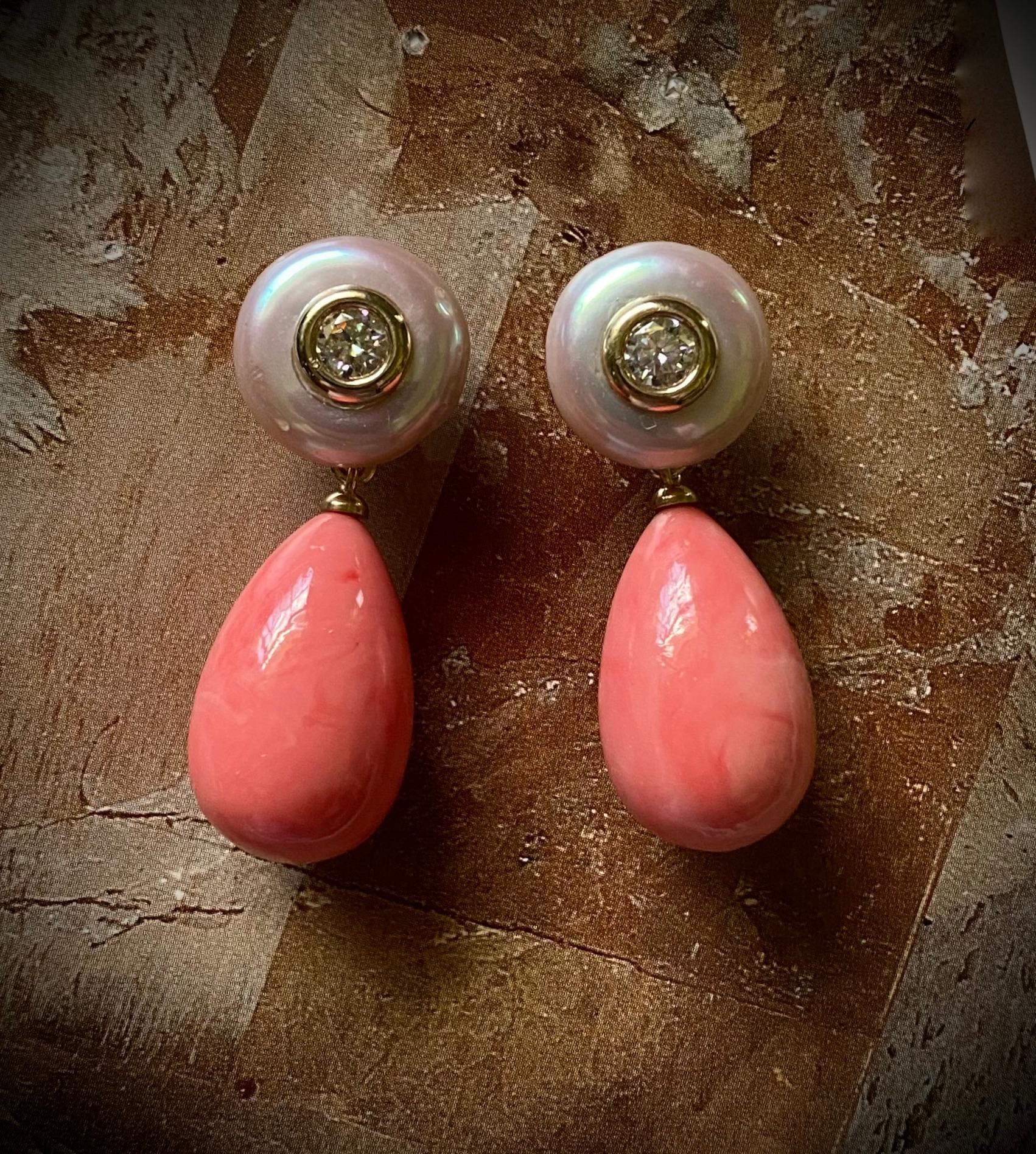 Michael Kneebone Coin Pearl Diamond Queen Conch Shell Dangle Earrings 1