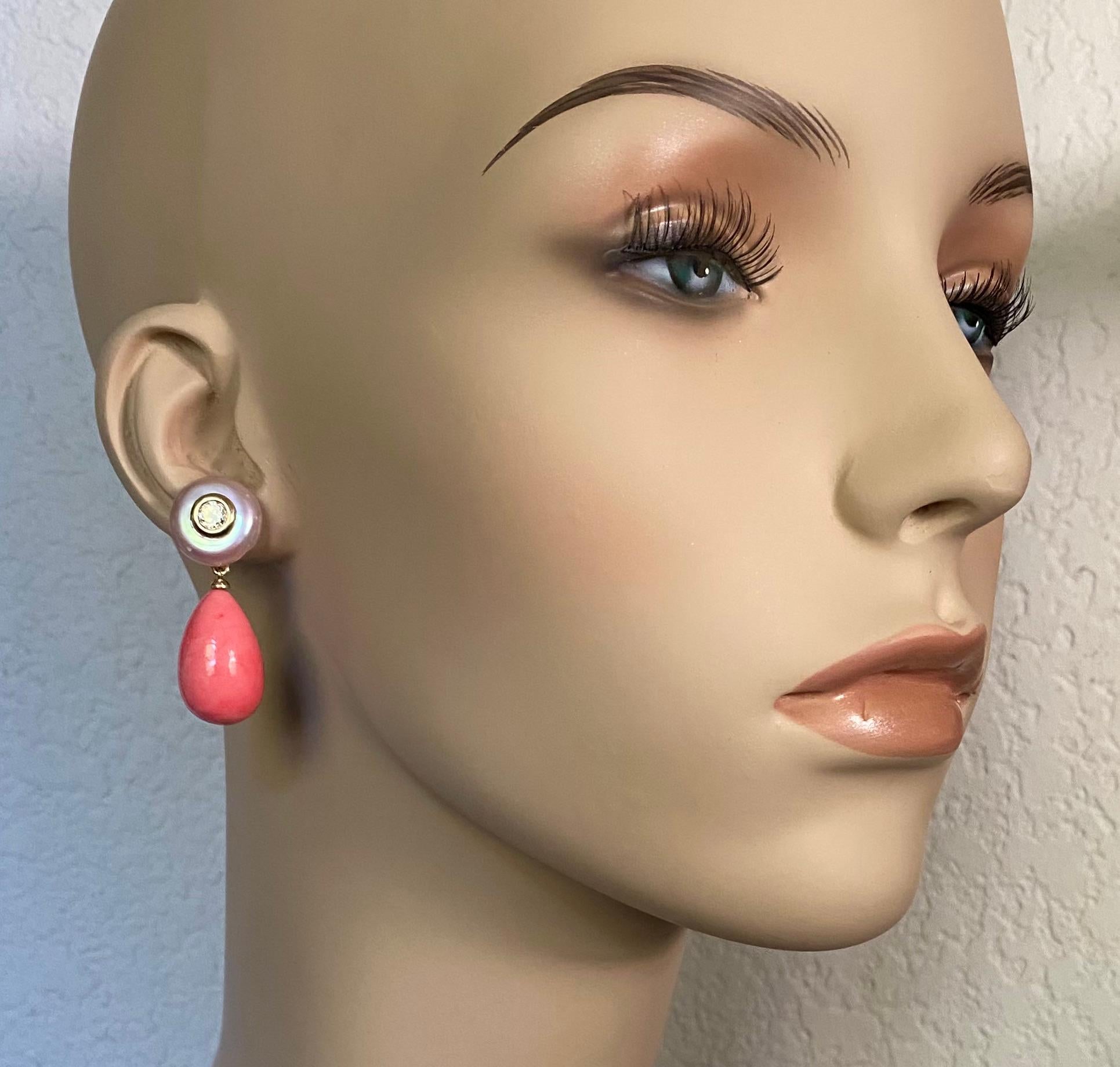 Michael Kneebone Coin Pearl Diamond Queen Conch Shell Dangle Earrings 2