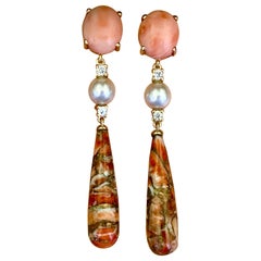 Michael Kneebone Pendants d'oreilles corail diamant Akoya perle fossilisée