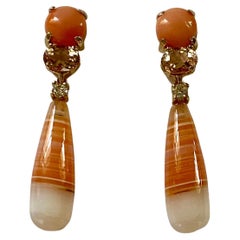 Michael Kneebone Coral Morganite Diamond Chalcedony Agate Dangle Earrings