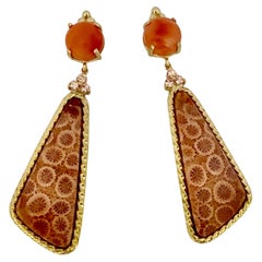 Michael Kneebone Coral Pink Sapphire Fossilized Coral Dangle Earrings
