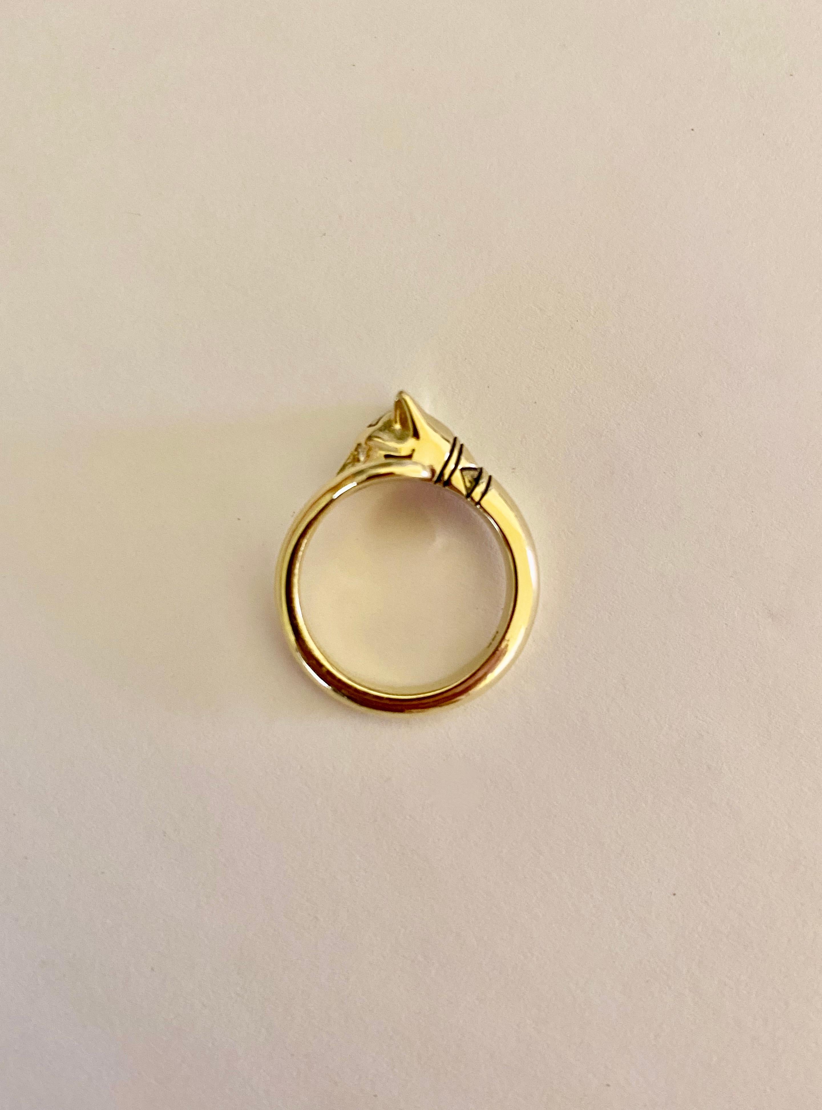 Women's or Men's Michael Kneebone Diamond 18K Gold Egyptian Revival Cat Ring