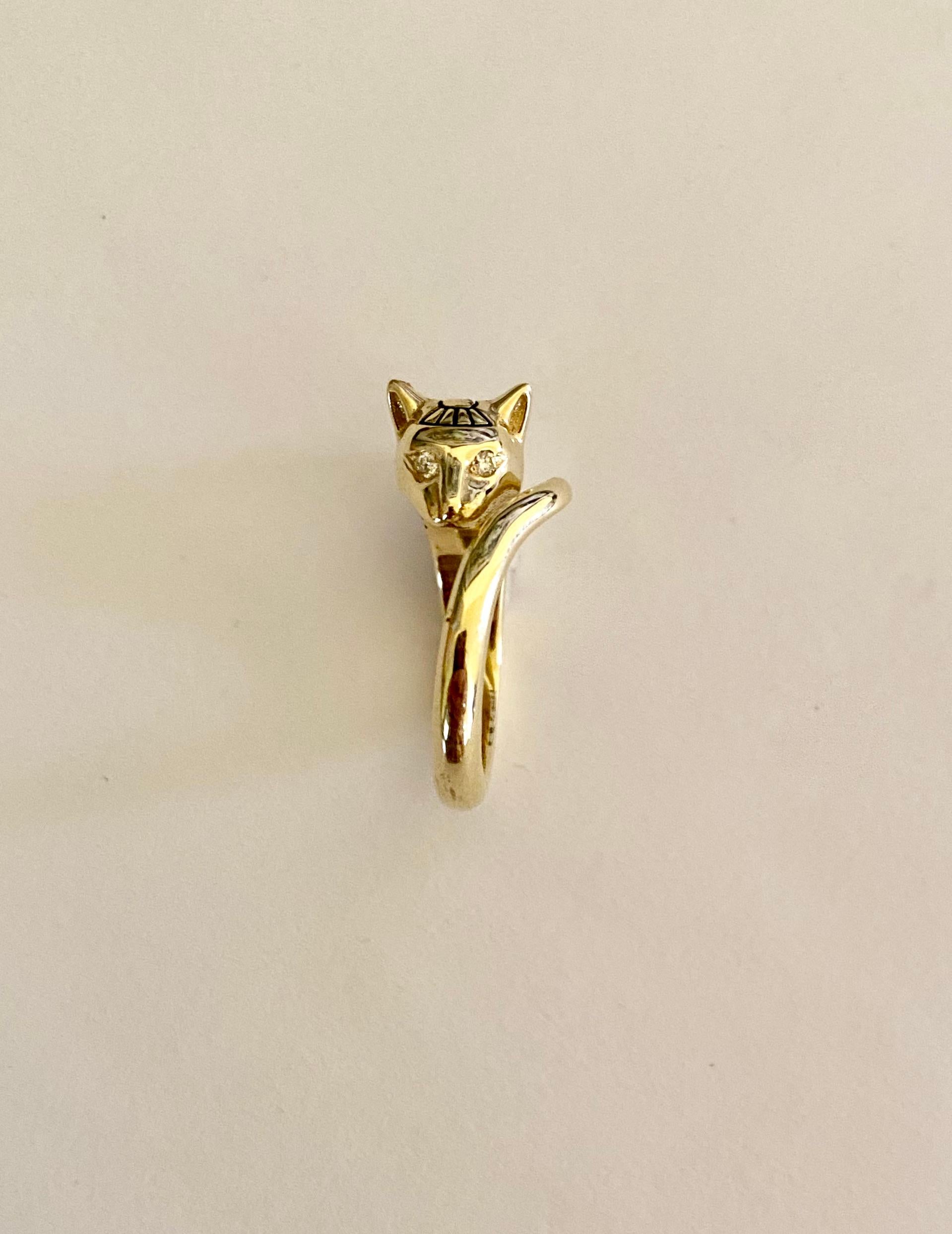 Michael Kneebone Diamond 18K Gold Egyptian Revival Cat Ring 2