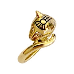 Michael Kneebone Diamond 18K Gold Egyptian Revival Cat Ring