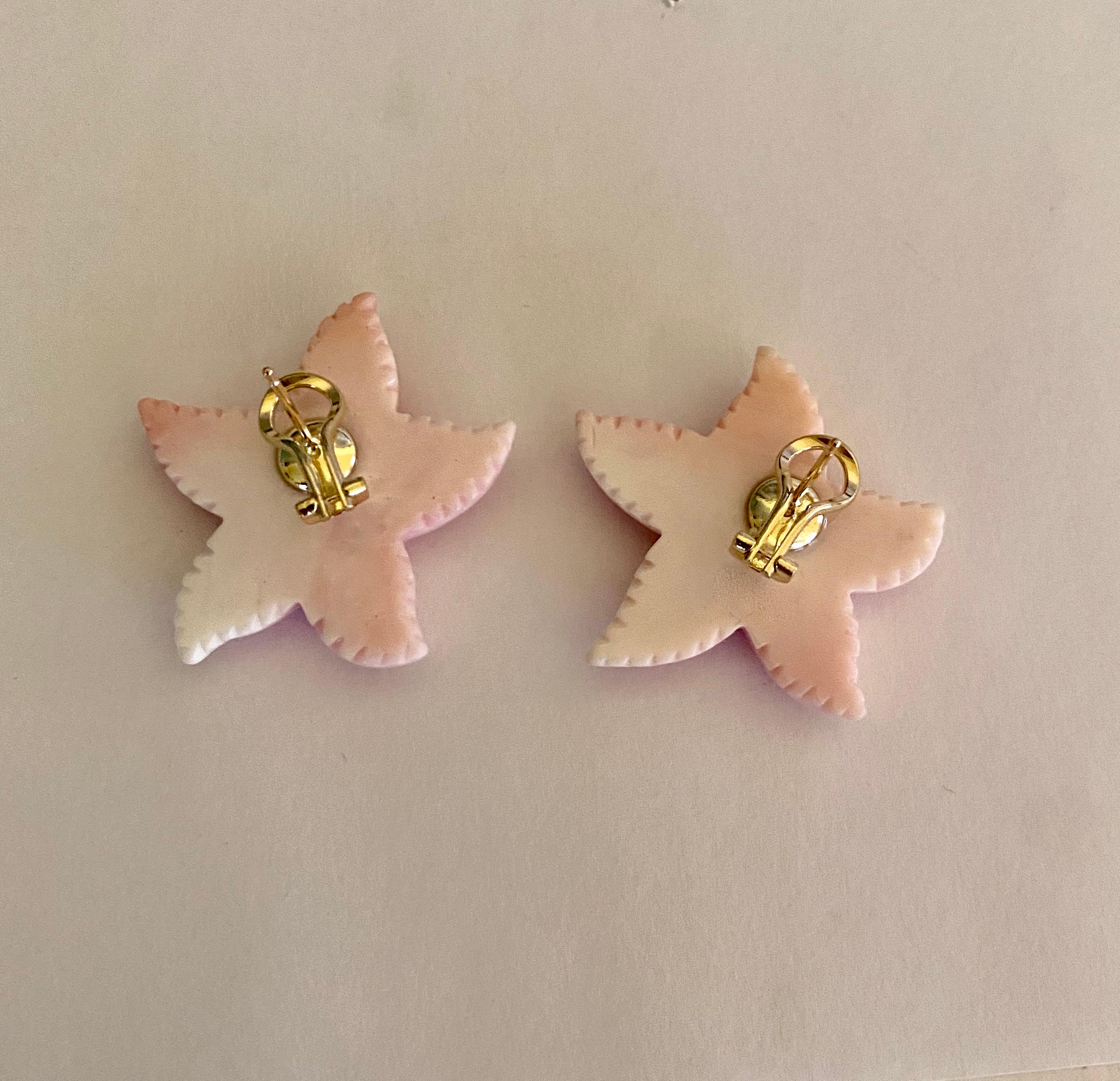 Michael Kneebone Diamond Carved Conch Shell Starfish Button Earrings 2