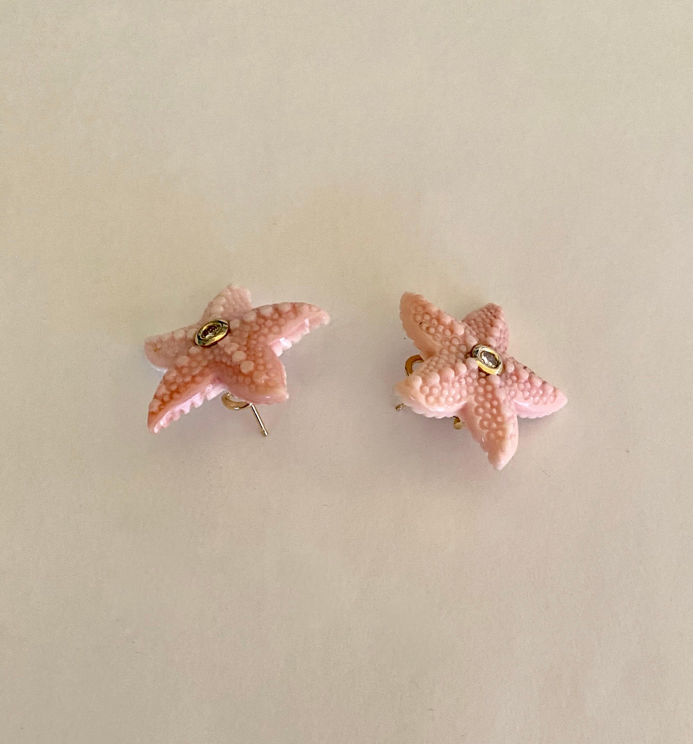 Women's Michael Kneebone Diamond Carved Conch Shell Starfish Button Earrings