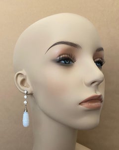 Michael Kneebone Diamond Carved White Chalcedony Dangle Earrings