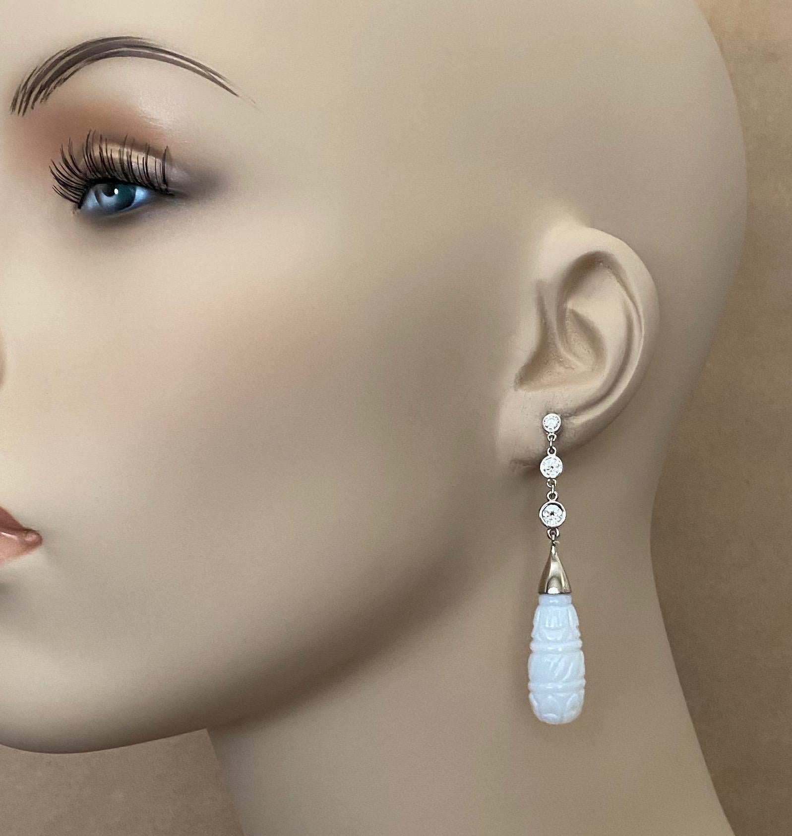 Women's Michael Kneebone Diamond Carved White Chalcedony Dangle Earrings