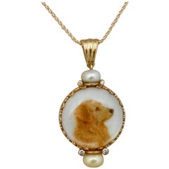 Michael Kneebone Diamond Pearl Golden Retriever Portrait Pendant