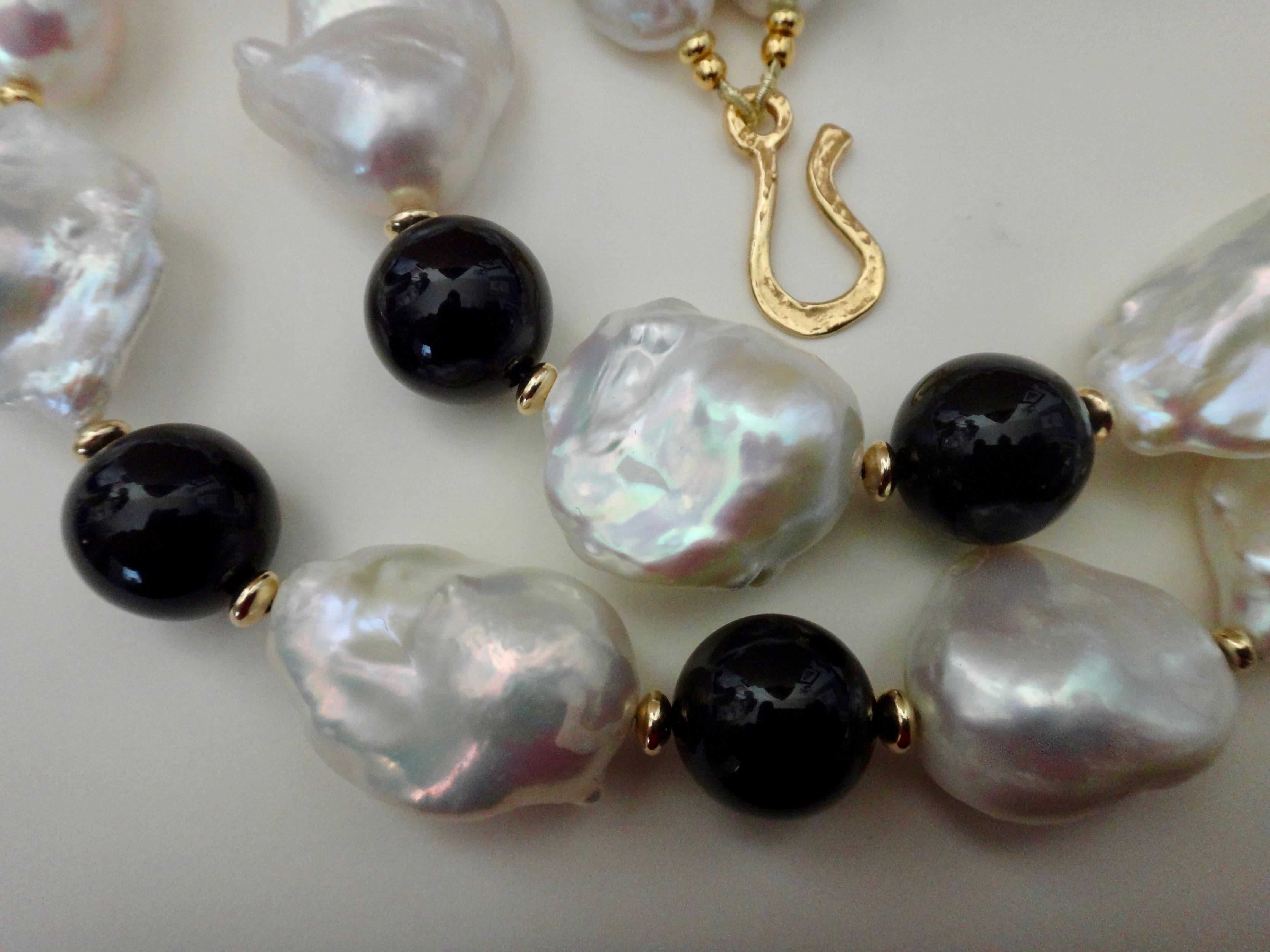 Contemporary Michael Kneebone Double Strand Baroque Pearl Black Onyx Necklace For Sale