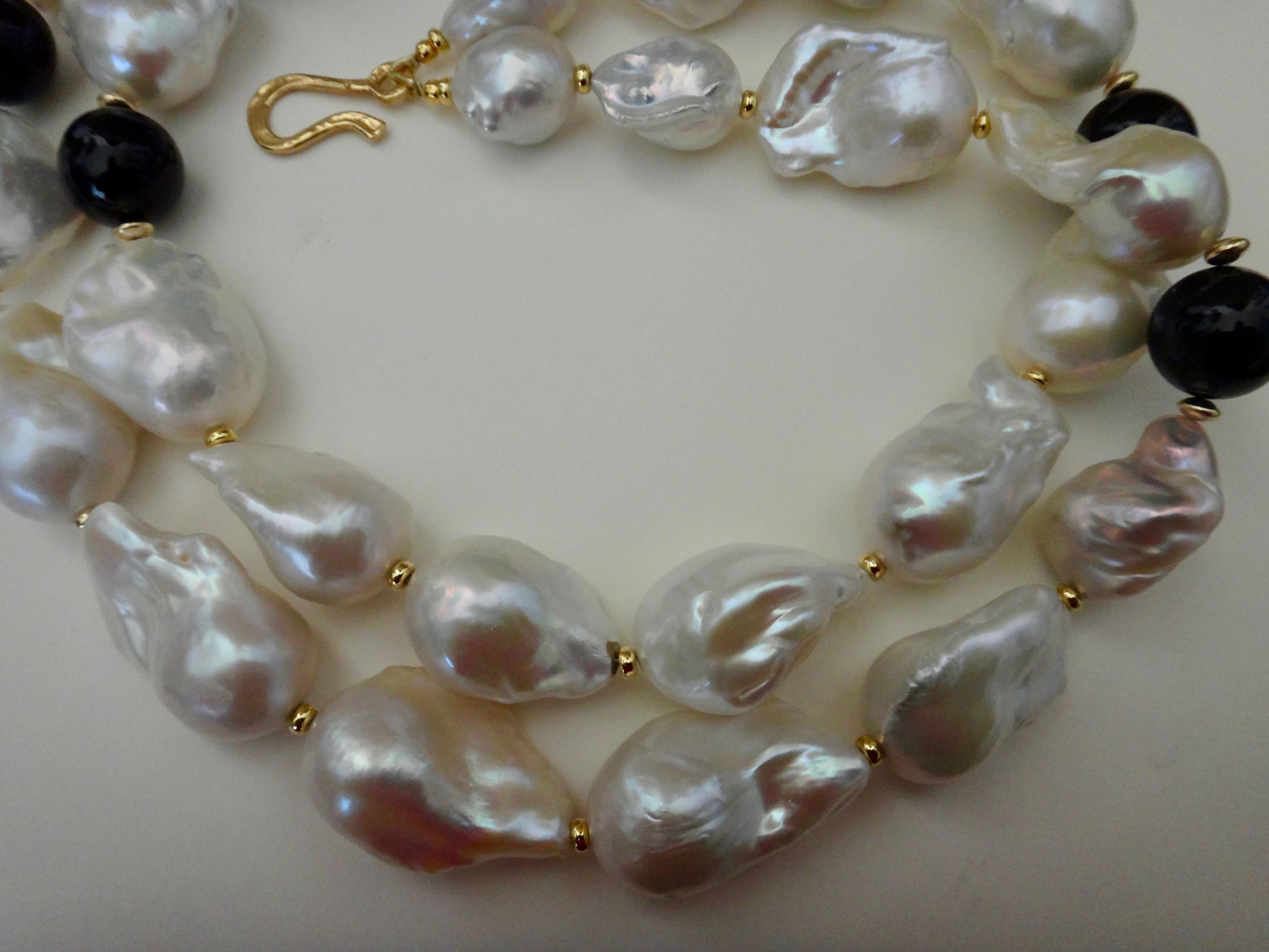 Michael Kneebone Double Strand Baroque Pearl Black Onyx Necklace In New Condition For Sale In Austin, TX