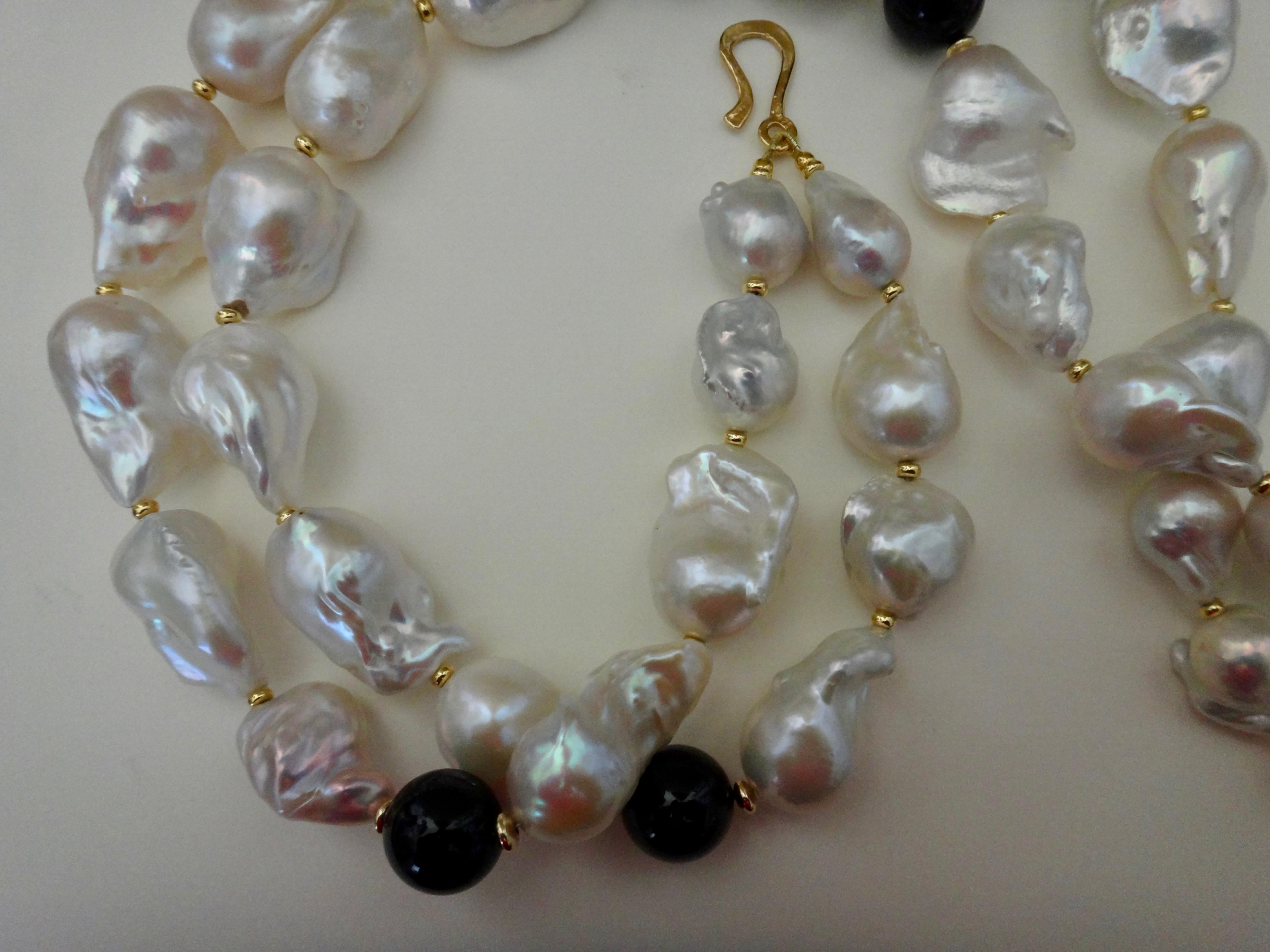 Women's Michael Kneebone Double Strand Baroque Pearl Black Onyx Necklace For Sale