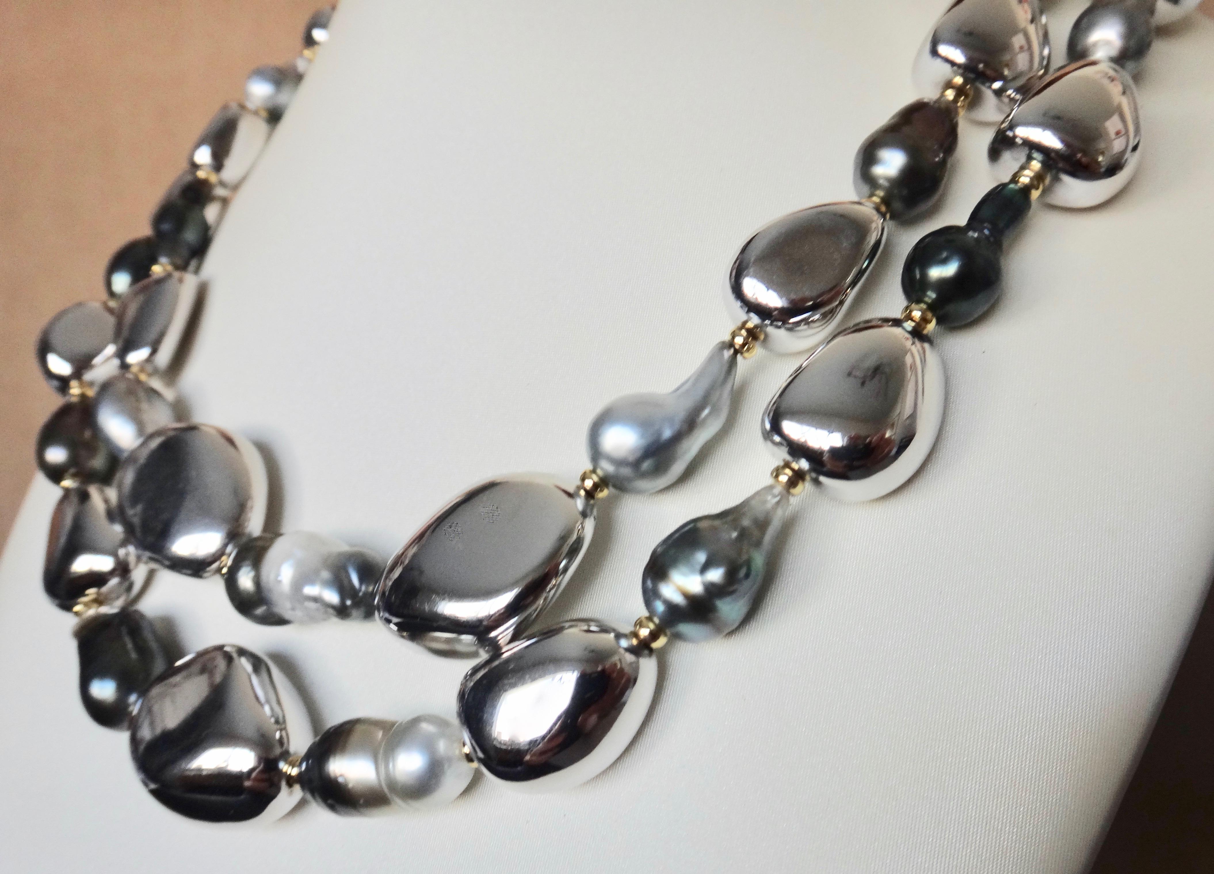 Michael Kneebone Double Strand Baroque Tahitian Pearl Pebble Bead Necklace For Sale 2