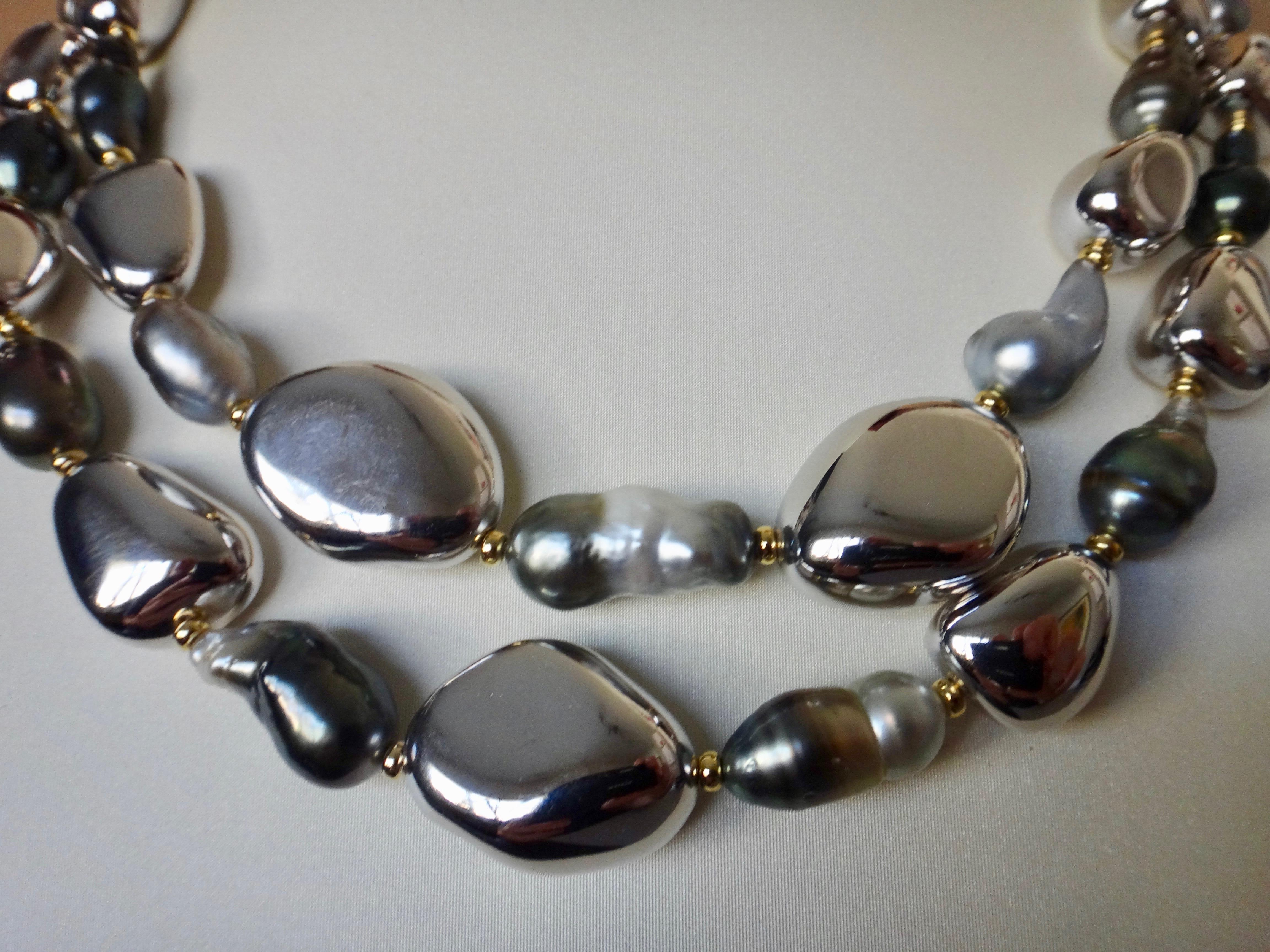 Michael Kneebone Double Strand Baroque Tahitian Pearl Pebble Bead Necklace In New Condition For Sale In Austin, TX