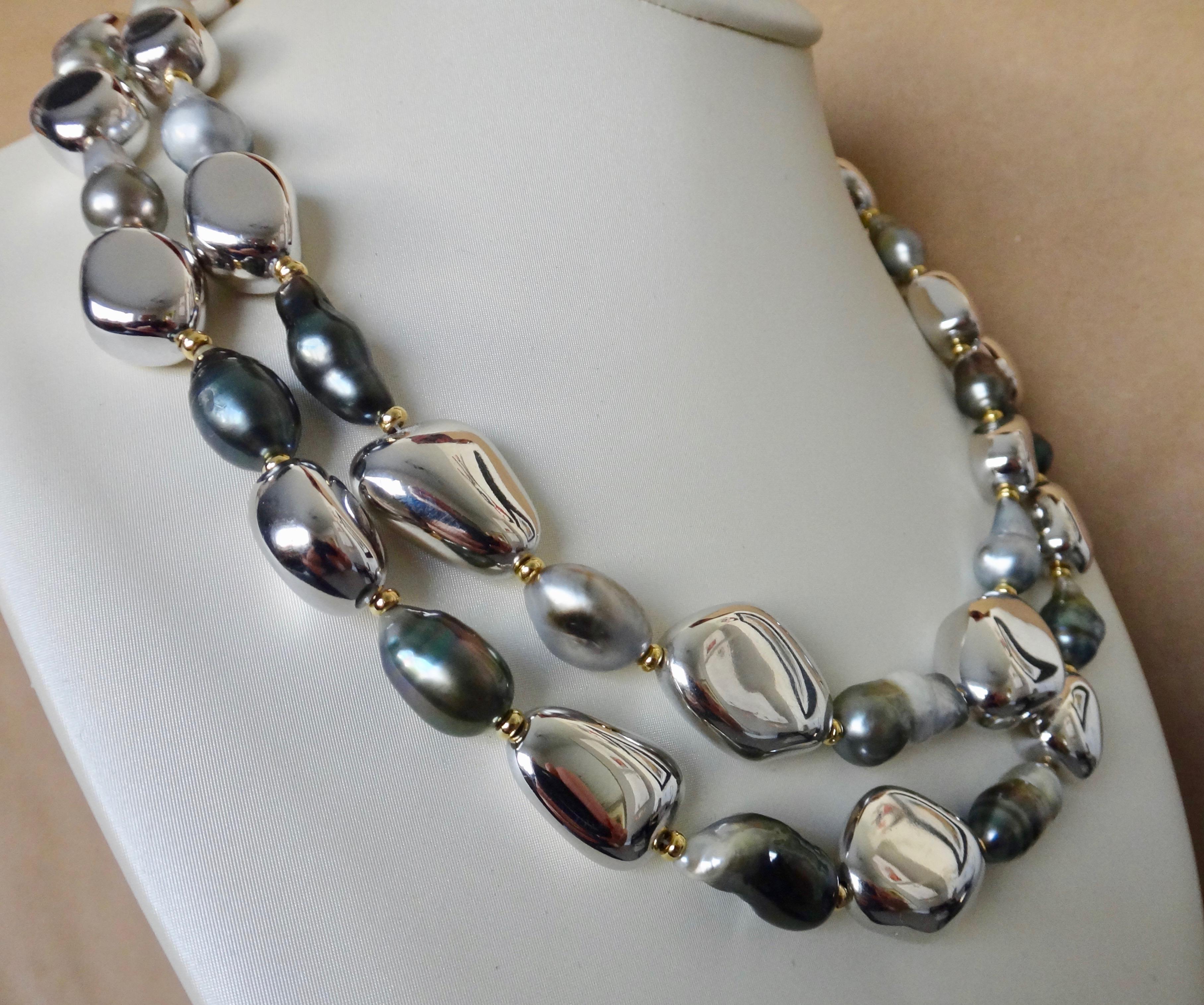 Women's Michael Kneebone Double Strand Baroque Tahitian Pearl Pebble Bead Necklace For Sale