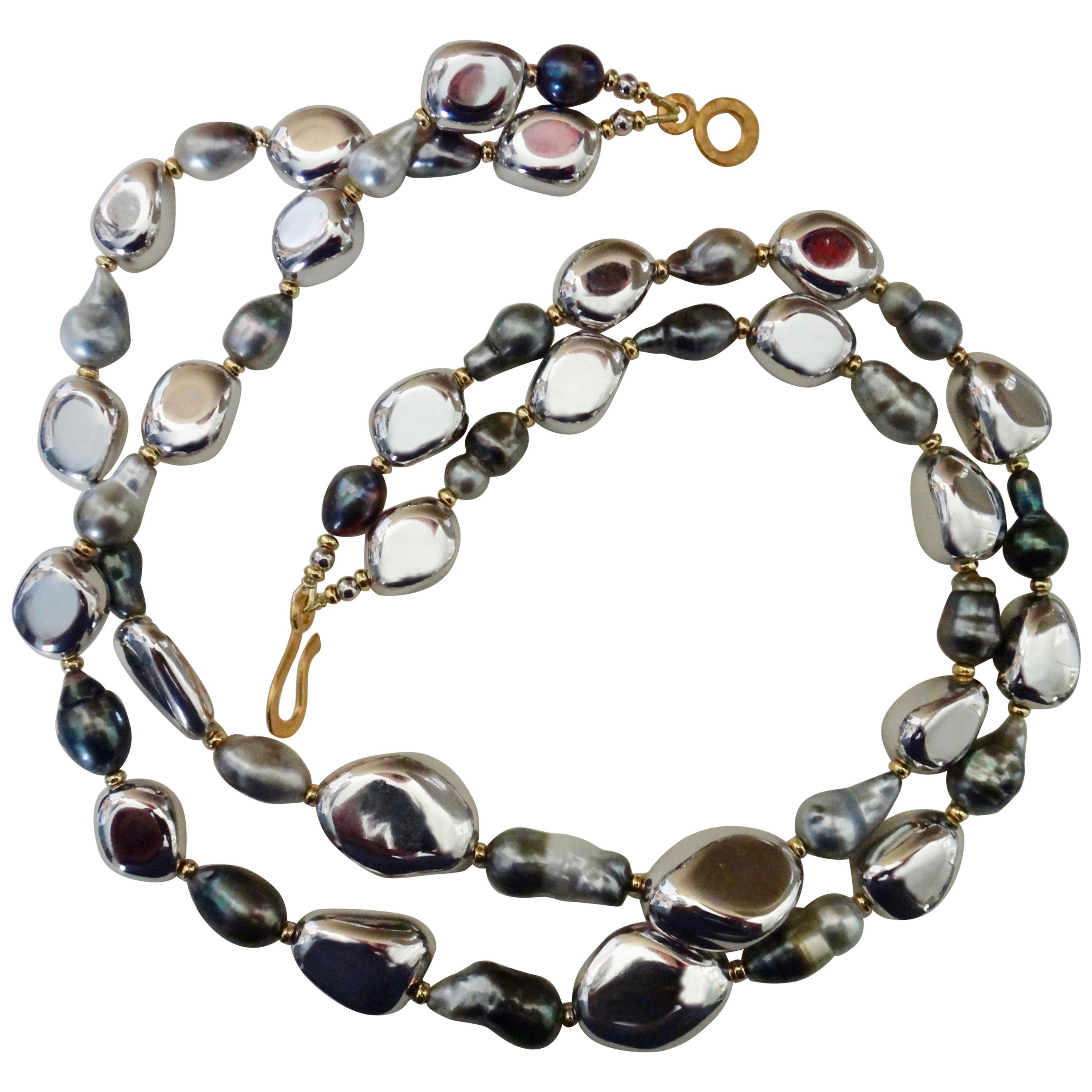 Michael Kneebone Double Strand Baroque Tahitian Pearl Pebble Bead Necklace