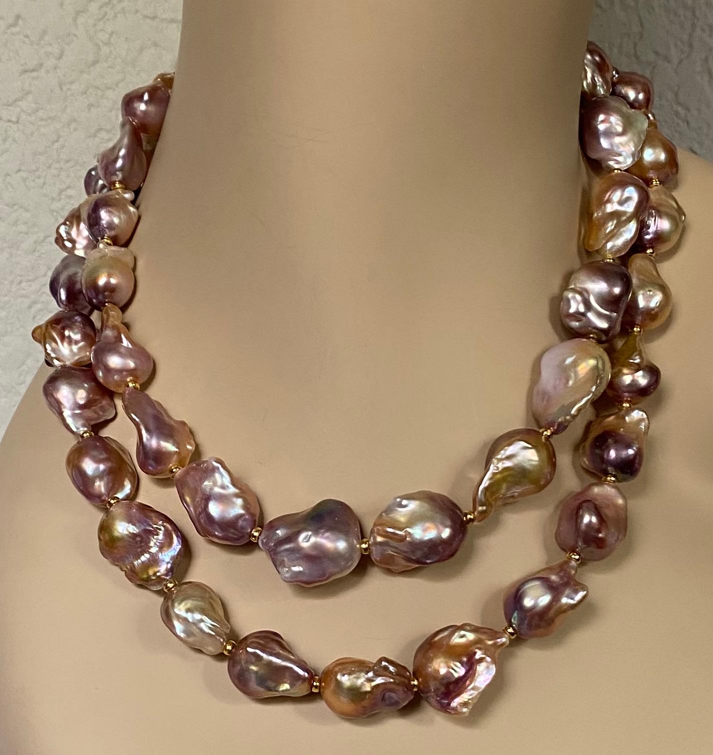 Bead Michael Kneebone Earth Tone Baroque Pearl Double Strand Necklace For Sale