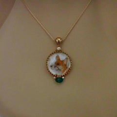 Michael Kneebone Emerald Diamond Gold Welsh Corgi Portrait Pendant