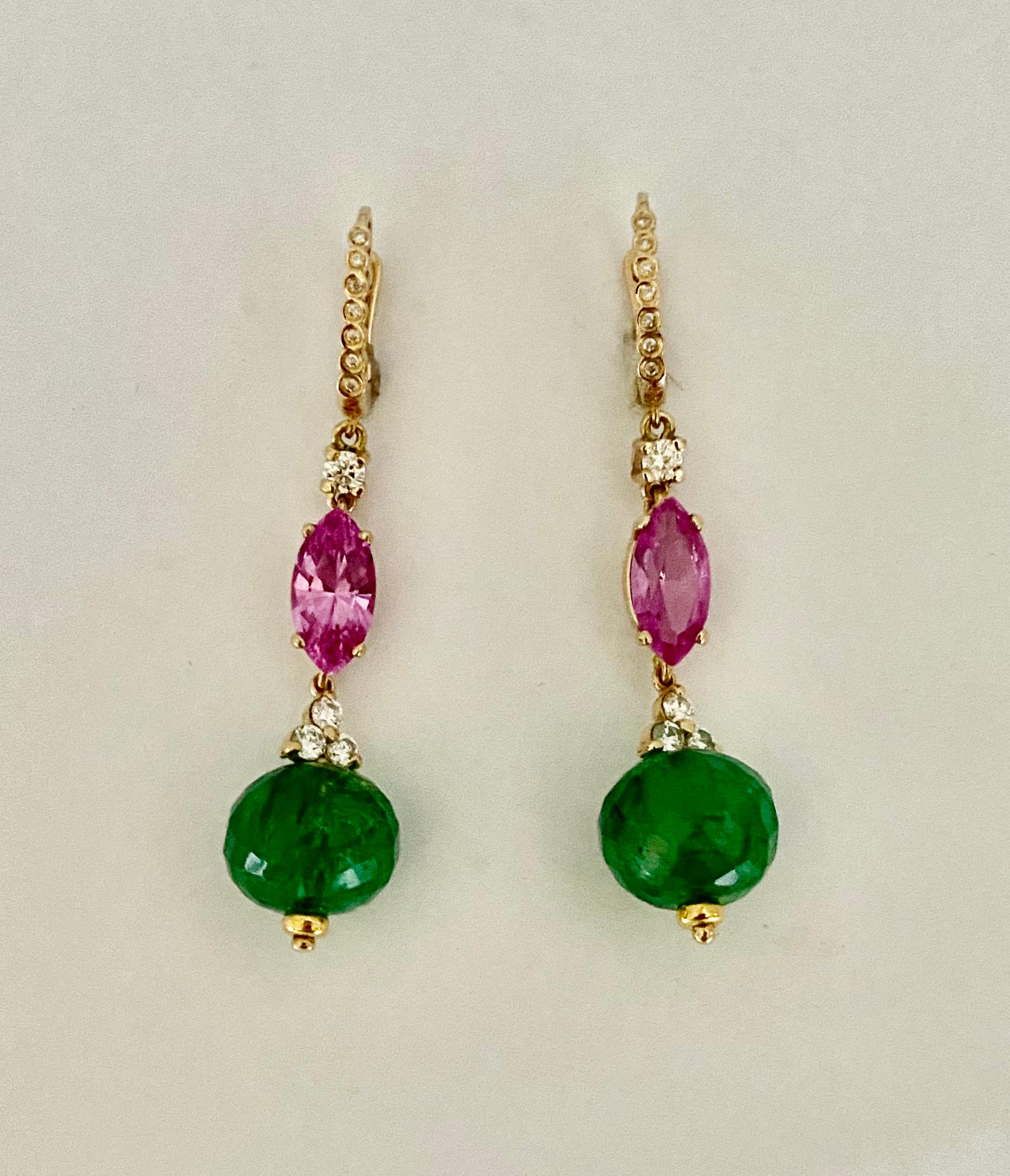 Michael Kneebone Ohrhänger mit Smaragd, Diamant und rosa Topas im Zustand „Neu“ im Angebot in Austin, TX