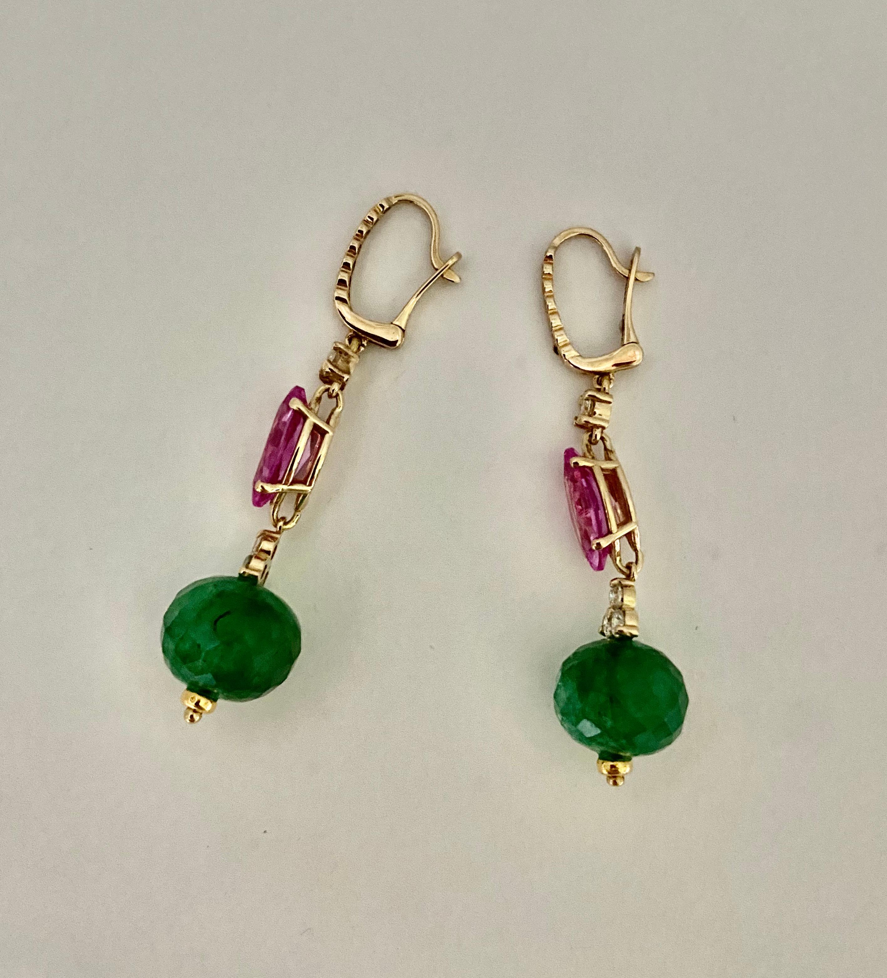 Michael Kneebone Ohrhänger mit Smaragd, Diamant und rosa Topas im Angebot 1