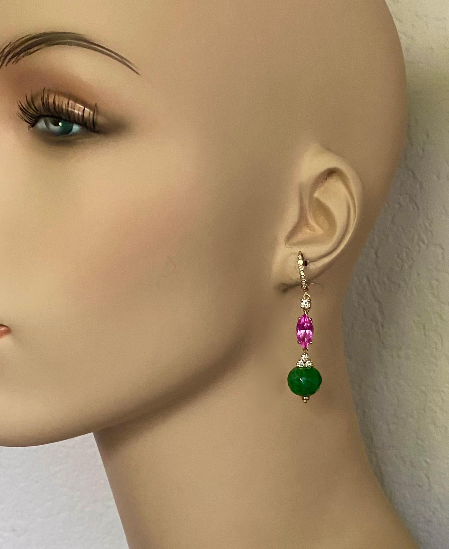 Michael Kneebone Ohrhänger mit Smaragd, Diamant und rosa Topas im Angebot 2