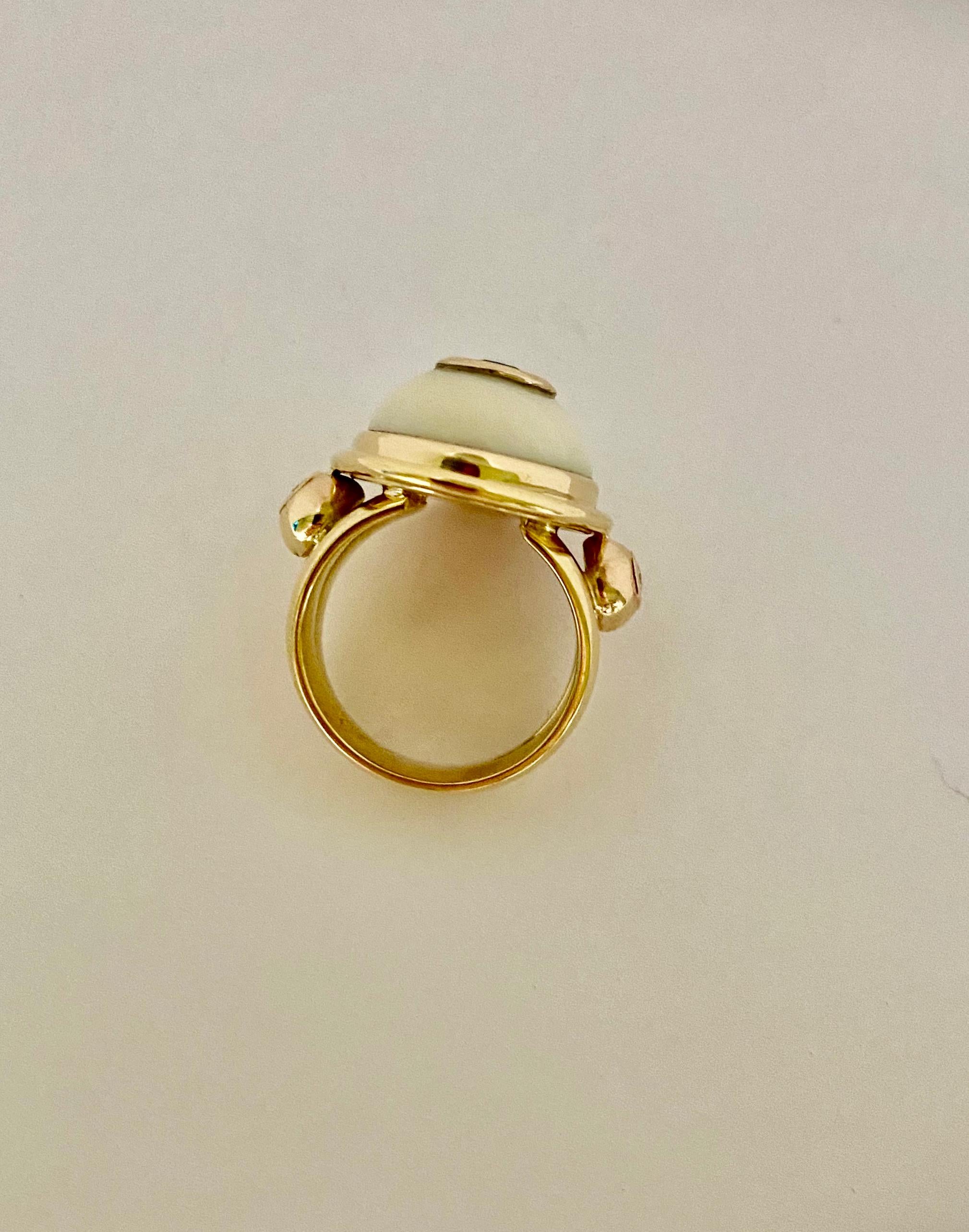 Women's Michael Kneebone Emerald White Coral Diamond Archaic Style Ring For Sale