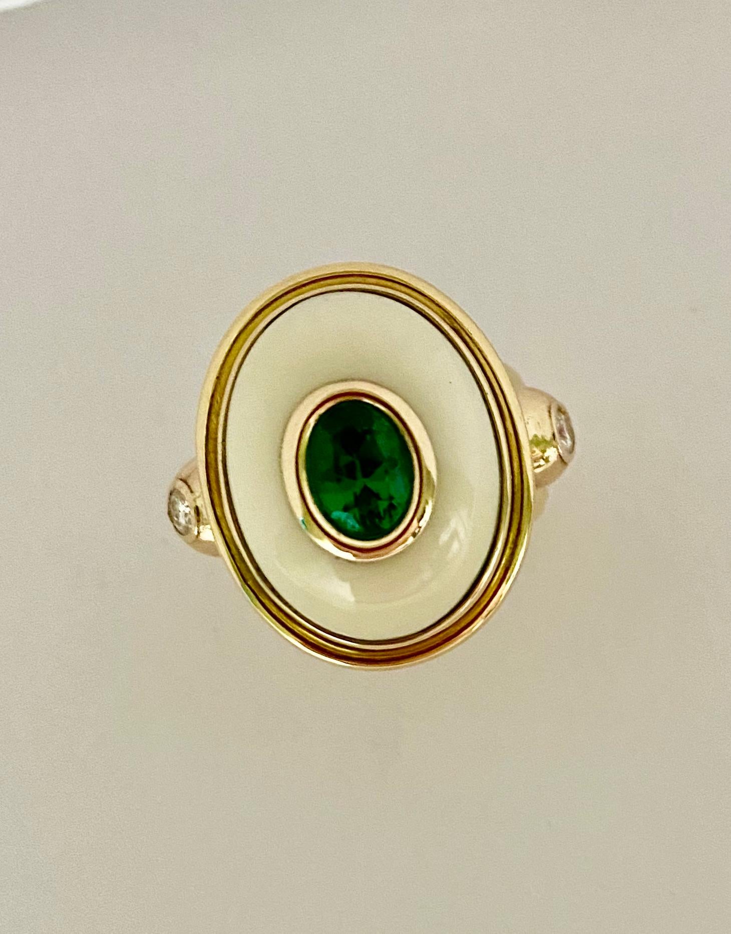 Michael Kneebone Emerald White Coral Diamond Archaic Style Ring For Sale 2