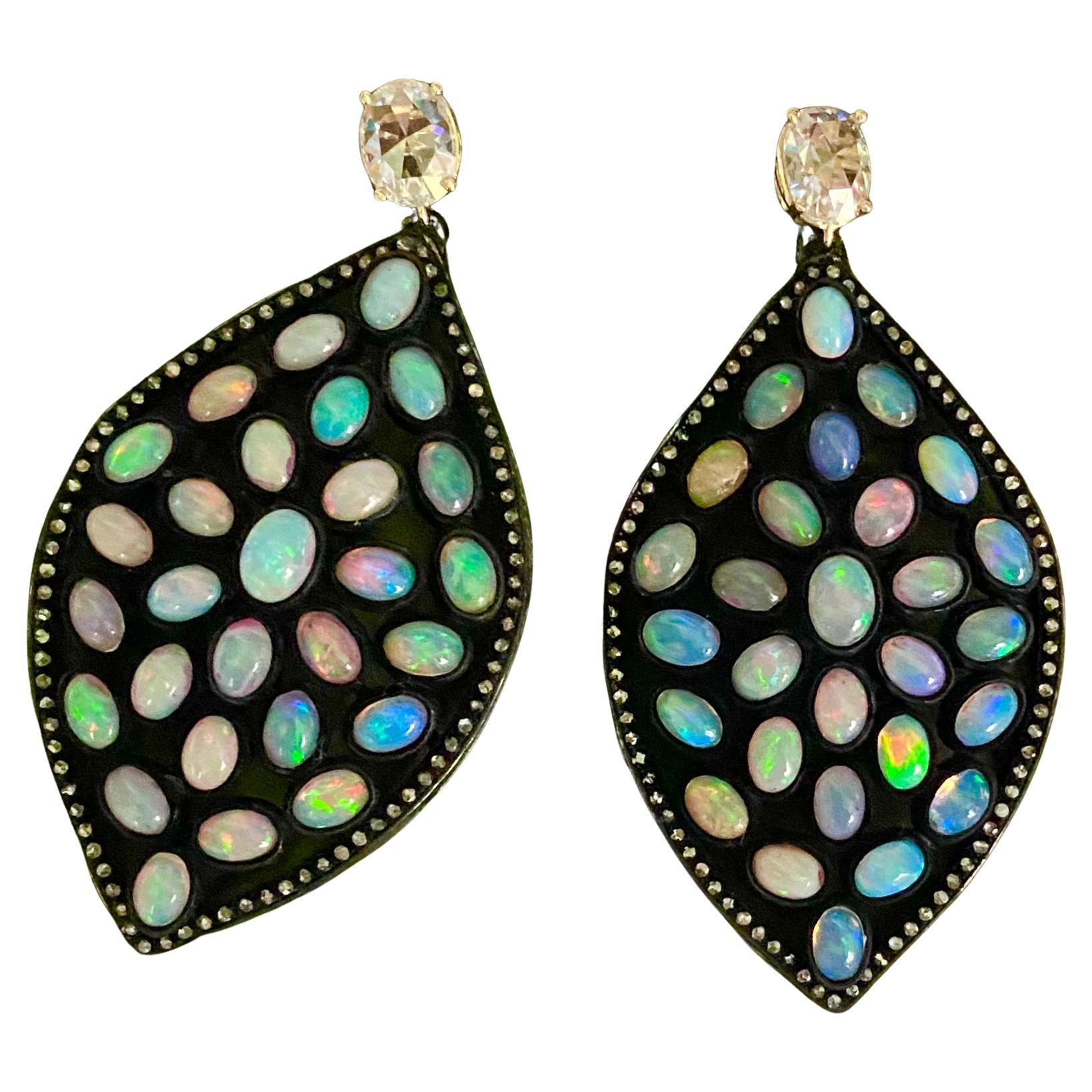 Michael Kneebone Ethiopian Opal Diamond Mughal Style Dangle Earrings