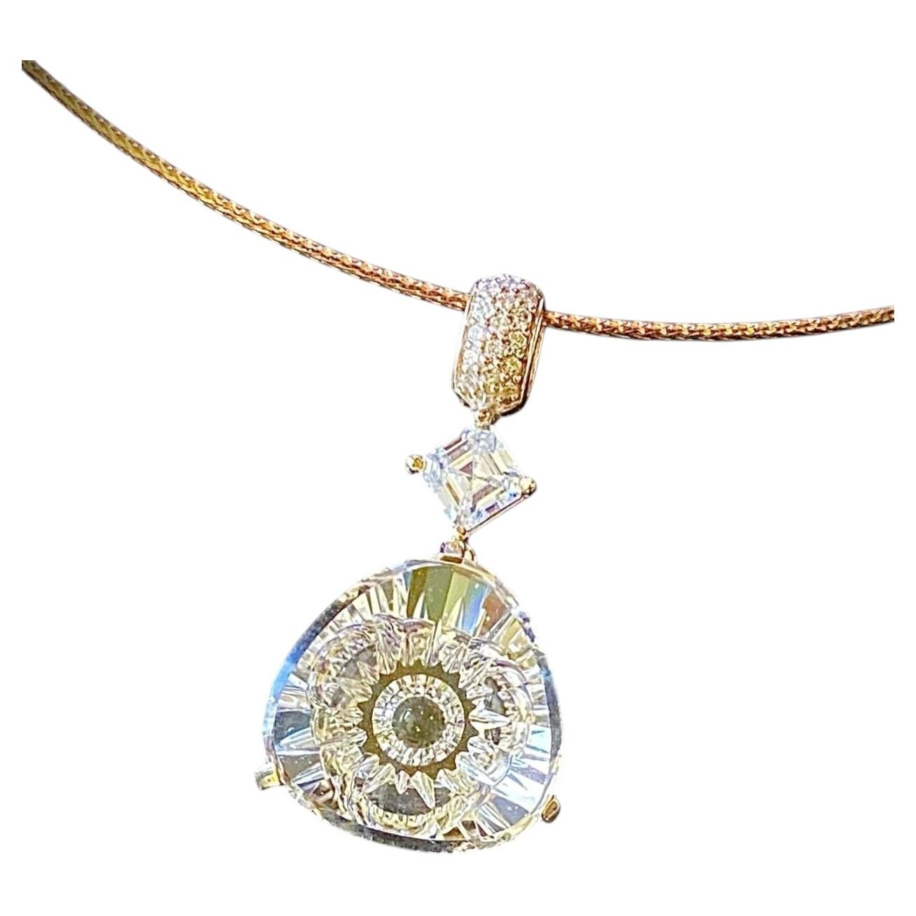 Michael Kneebone Fantasy cut Rock Crystal Moissanite Diamond Pendant For Sale