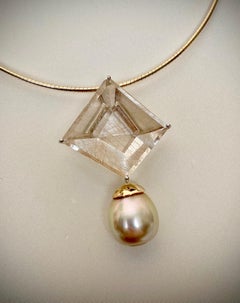 Michael Kneebone Fantasy Cut Rutile Quartz Golden South Seas Pearl Pendant