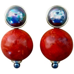 Michael Kneebone Fossil Coral Mother of Pearl Black Pearl Drop Earrings