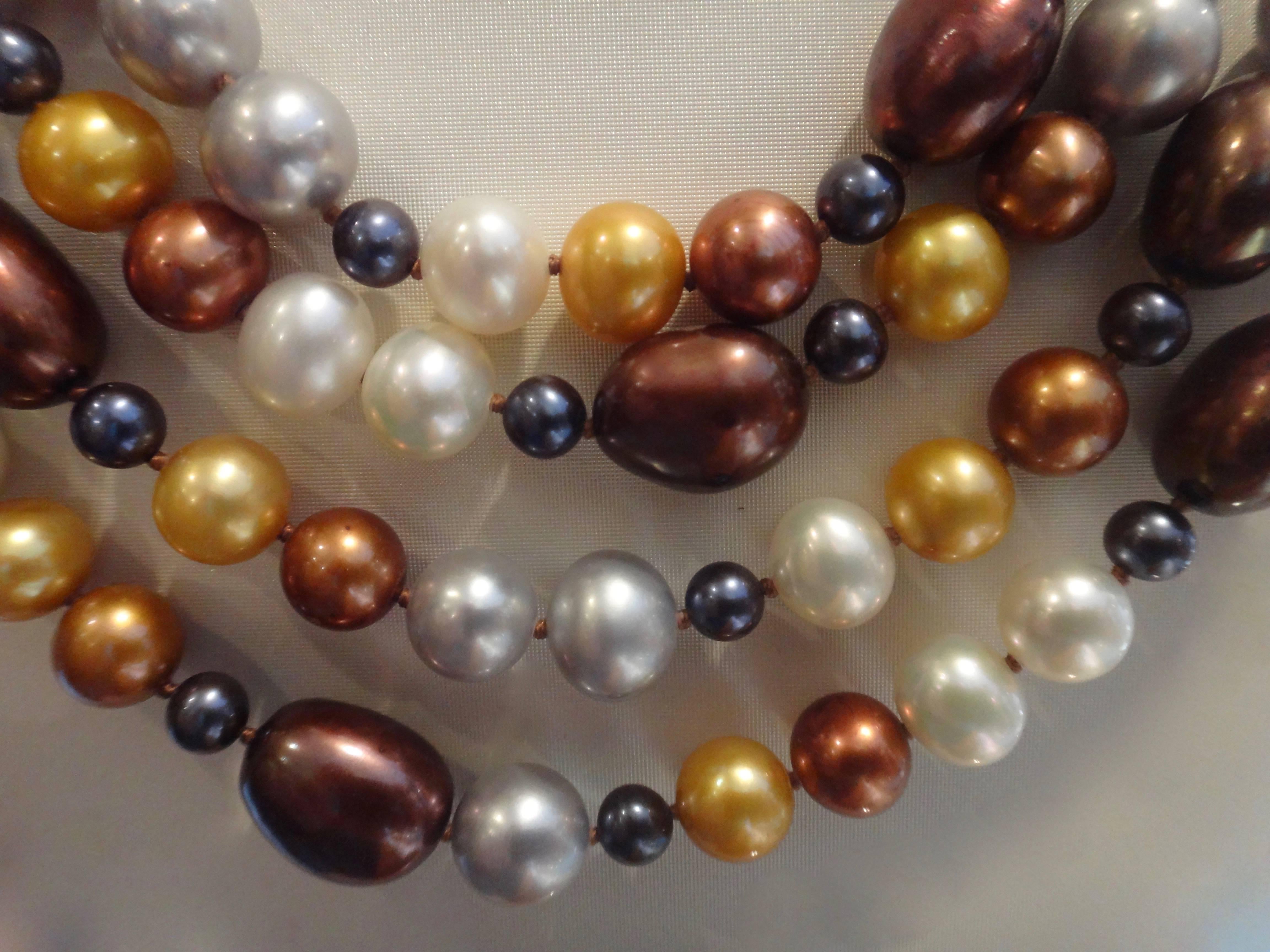 Contemporary Michael Kneebone Four-Strand Multicolored Pearl Necklace