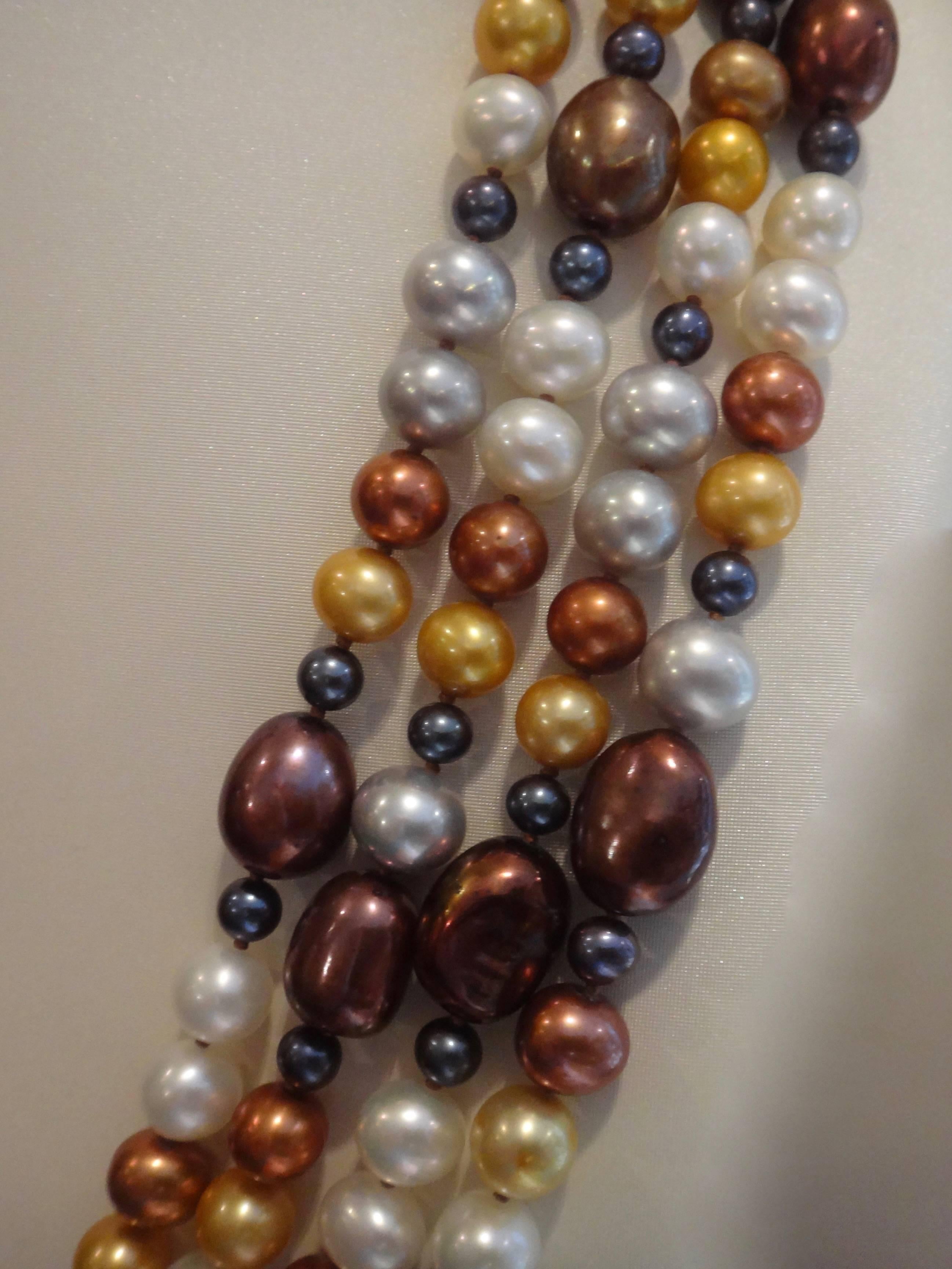 Michael Kneebone Four-Strand Multicolored Pearl Necklace In Excellent Condition In Austin, TX