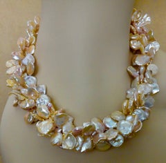 Michael Kneebone Four Strand Petal Pearl Gold Bead Torsade Necklace