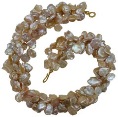 Michael Kneebone Four Strand Petal Pearl Gold Bead Torsade Necklace