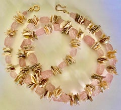 Michael Kneebone Freshwater Keshi Pearl Rose Quartz Torsade Necklace