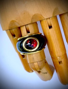 Michael Kneebone Garnet Black Jade 18K Gold Bombe Ring
