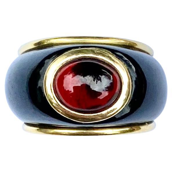 Michael Kneebone Garnet Black Jade 18K Gold Bombe Ring