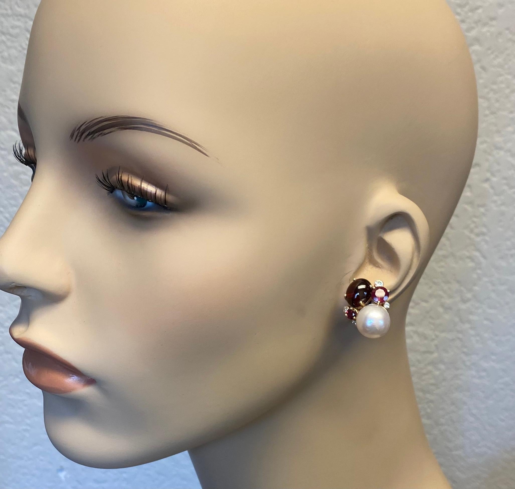 Michael Kneebone Garnet Ruby Diamond Pearl Confetti Earrings For Sale 2