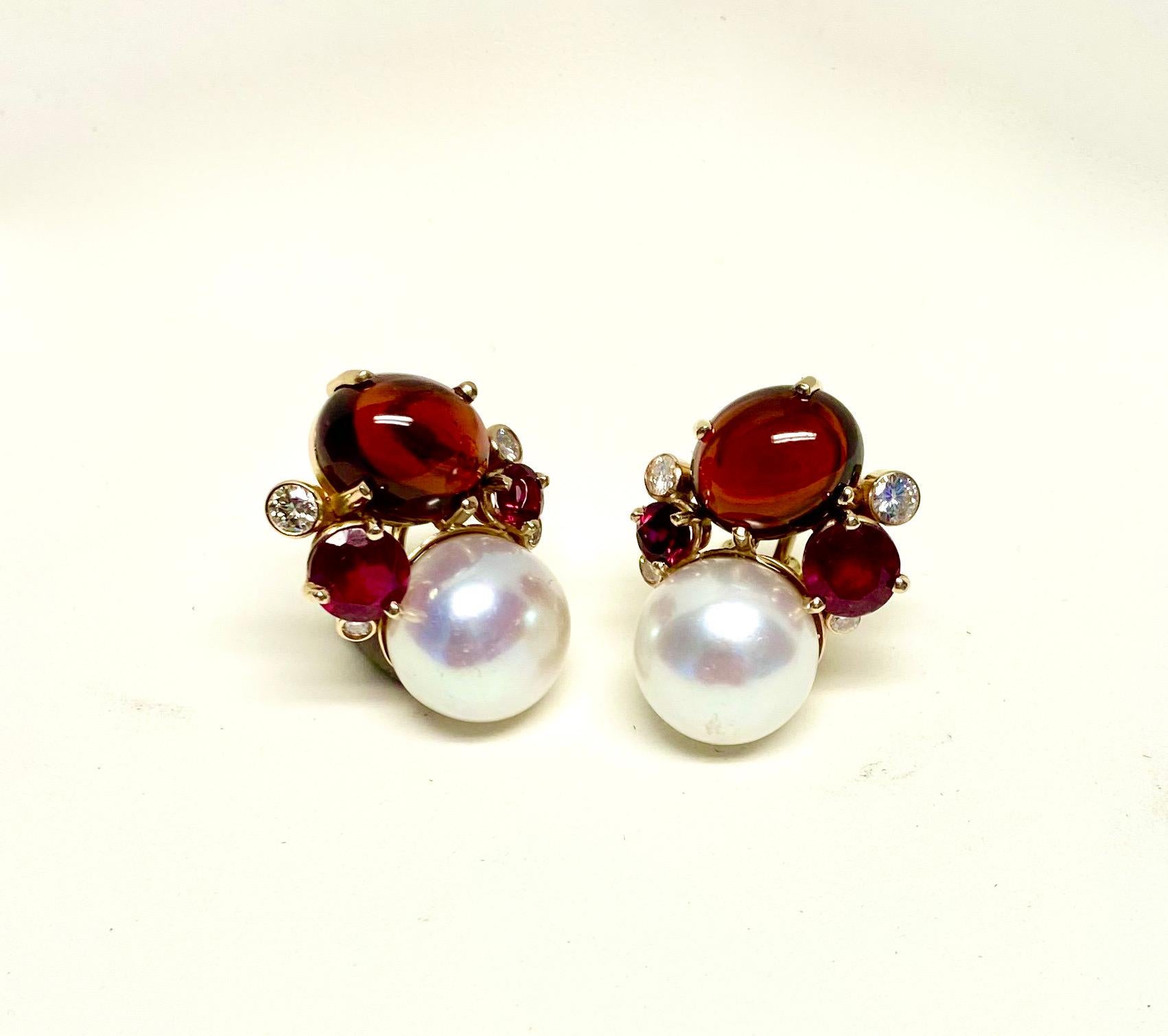 Contemporary Michael Kneebone Garnet Ruby Diamond Pearl Confetti Earrings For Sale