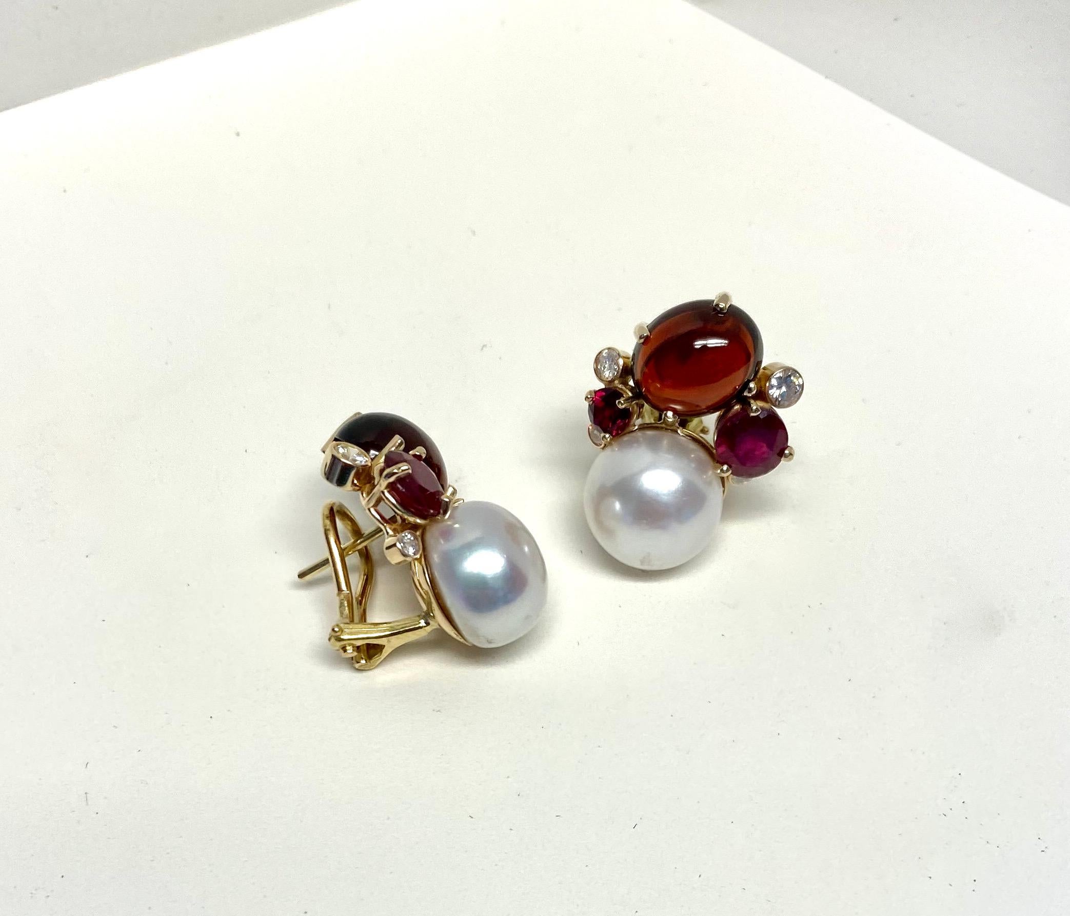 Michael Kneebone Garnet Ruby Diamond Pearl Confetti Earrings In New Condition For Sale In Austin, TX