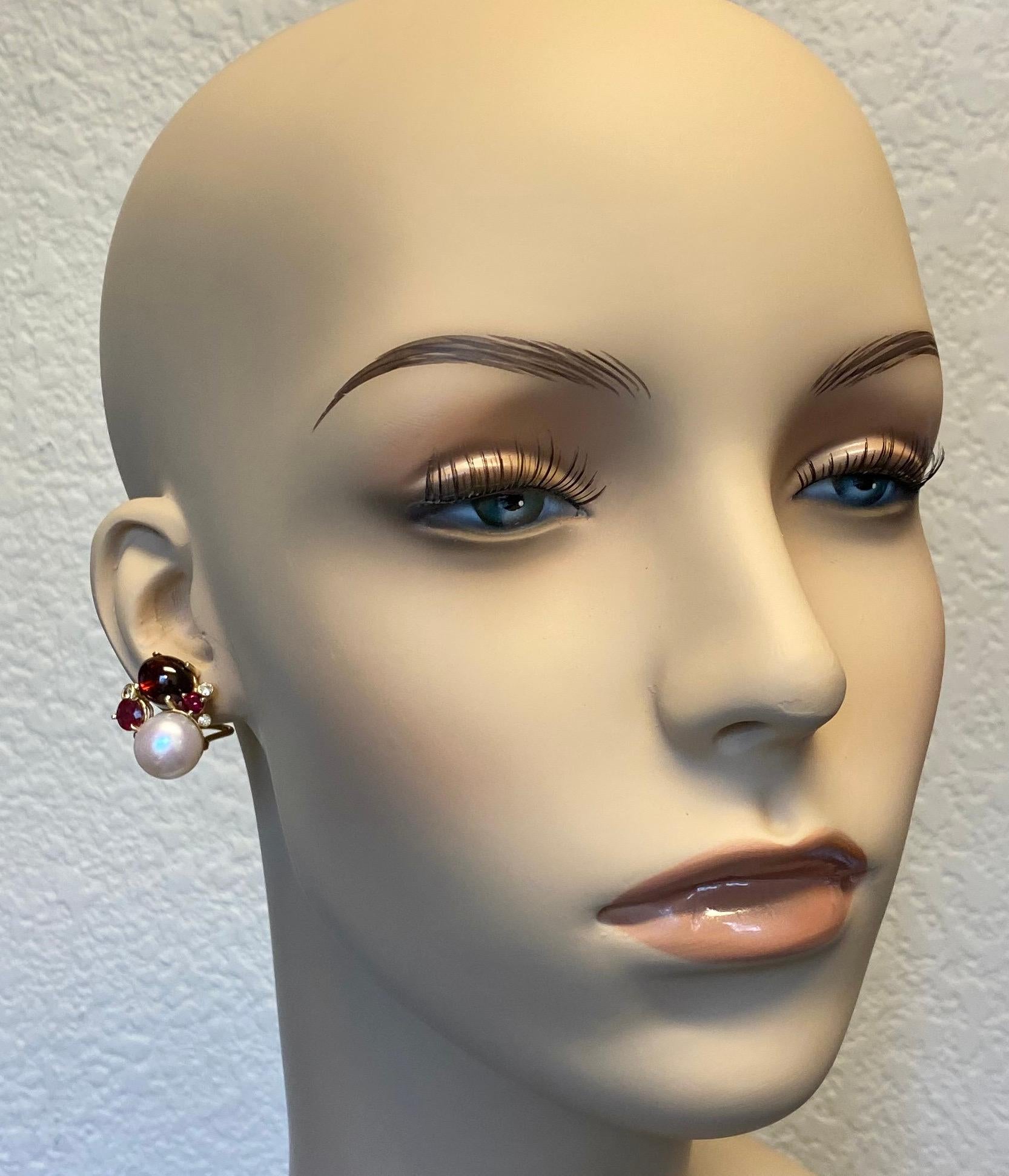 Women's Michael Kneebone Garnet Ruby Diamond Pearl Confetti Earrings For Sale