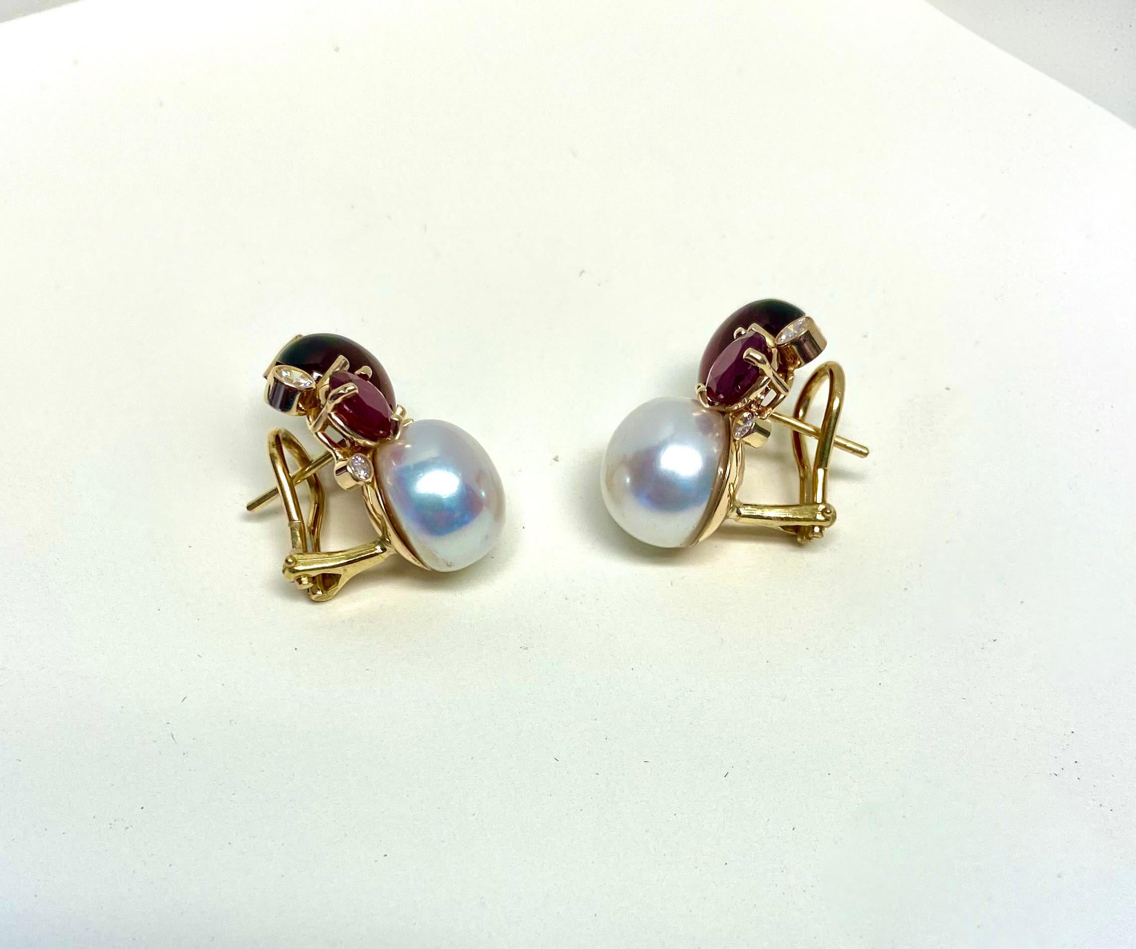 Michael Kneebone Garnet Ruby Diamond Pearl Confetti Earrings For Sale 1