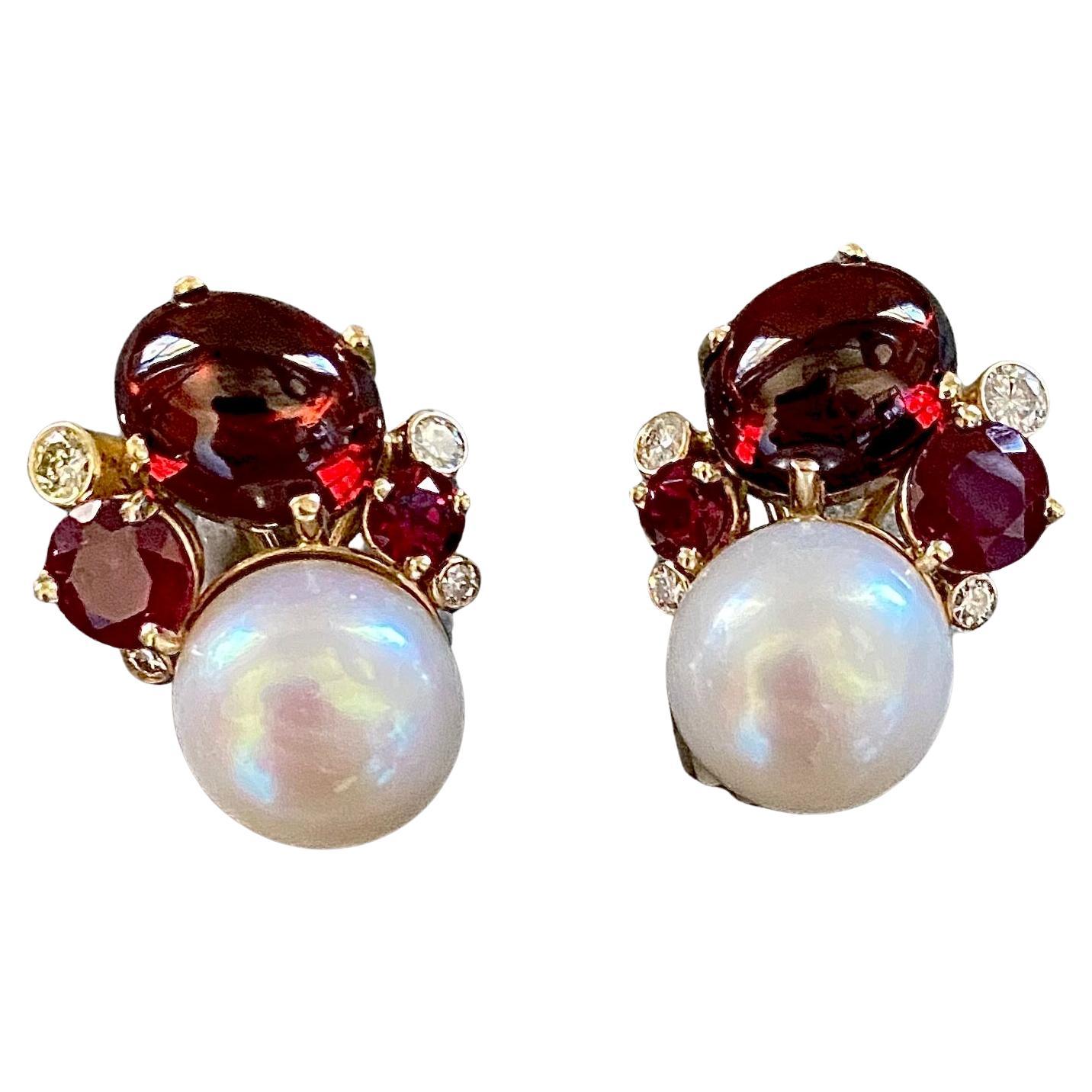 Michael Kneebone Garnet Ruby Diamond Pearl Confetti Earrings For Sale