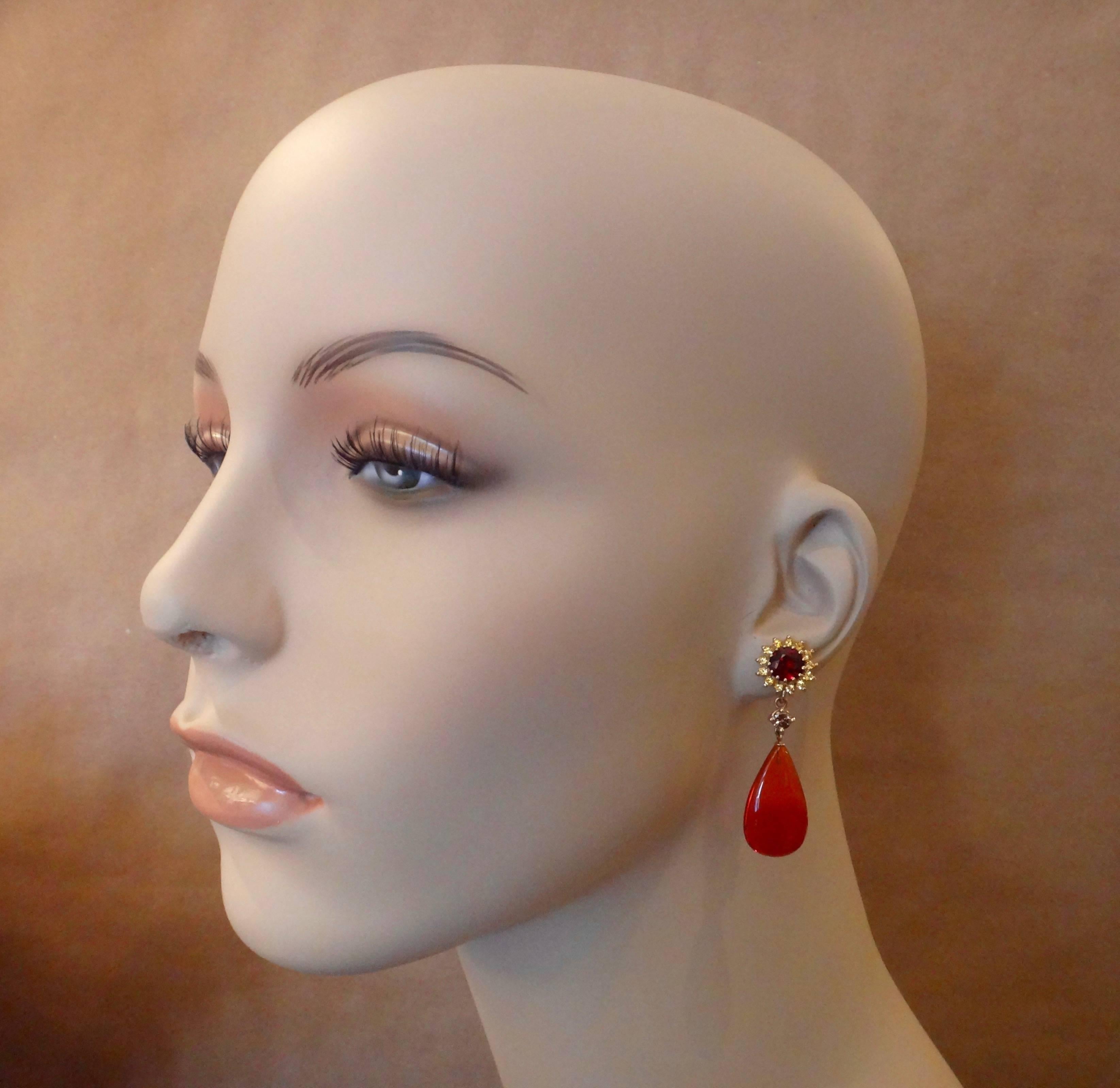  Michael Kneebone Garnet Yellow Sapphire Mexican Fire Opal Diamond Drop Earrings 2